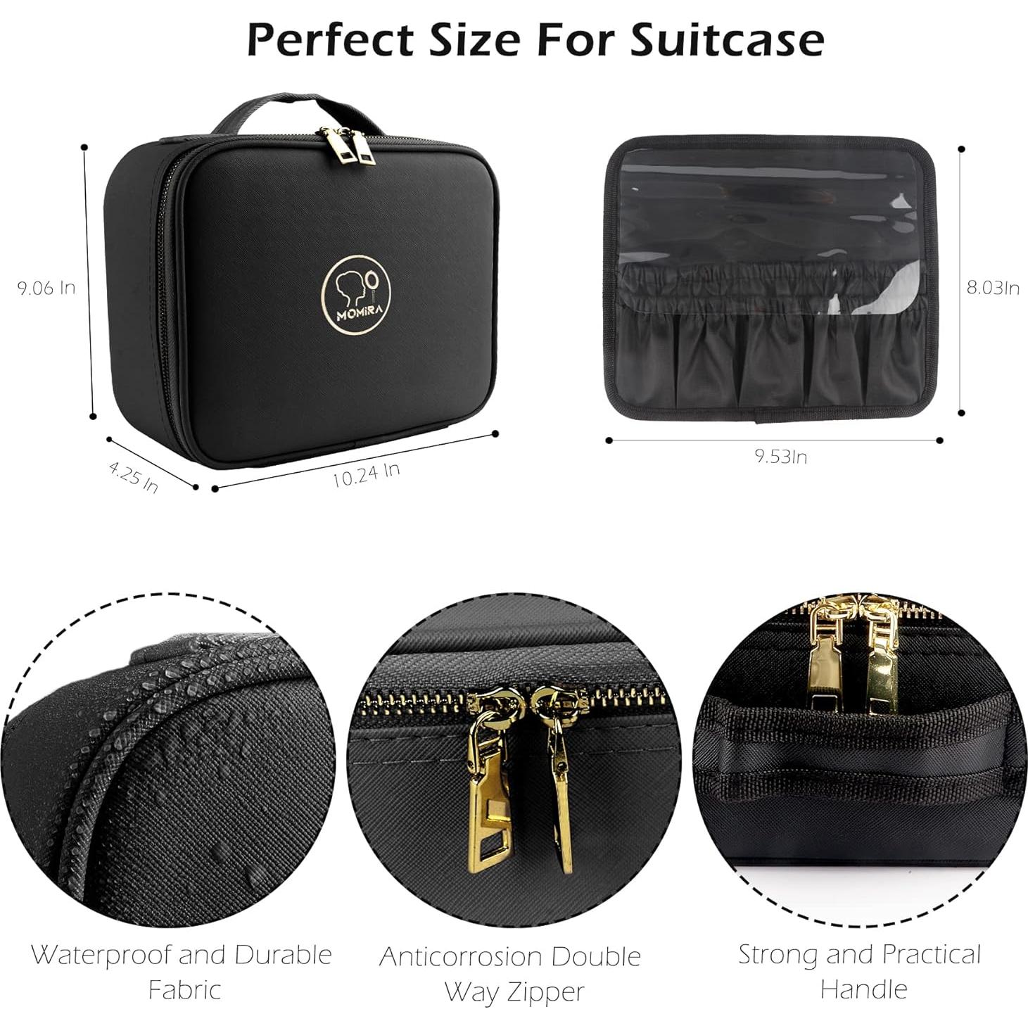 Bolsa de Maquillaje de Viaje MOMIRA con Espejo Iluminado Negro