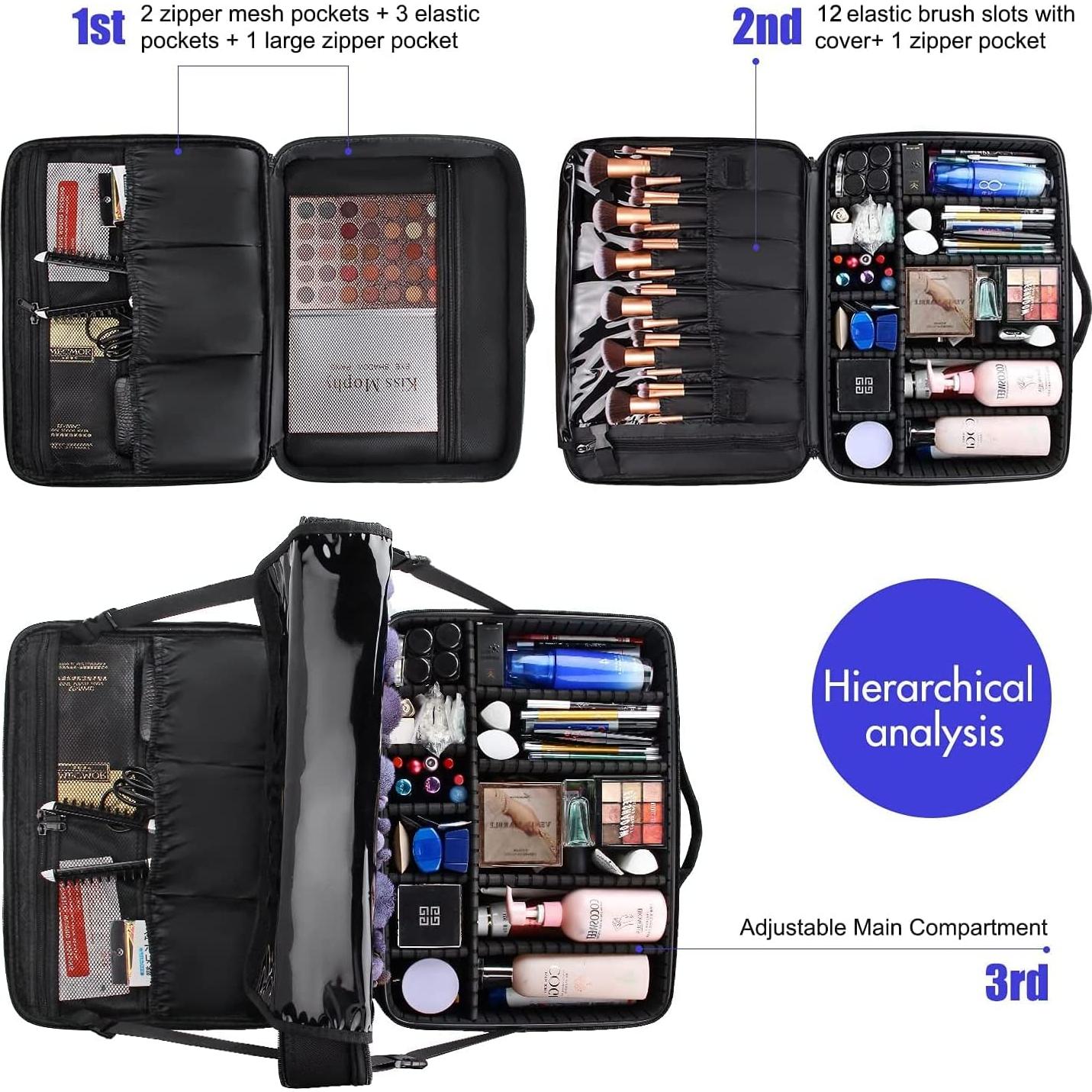 Estuche de Maquillaje Extra Grande Relavel Negro con Divisores