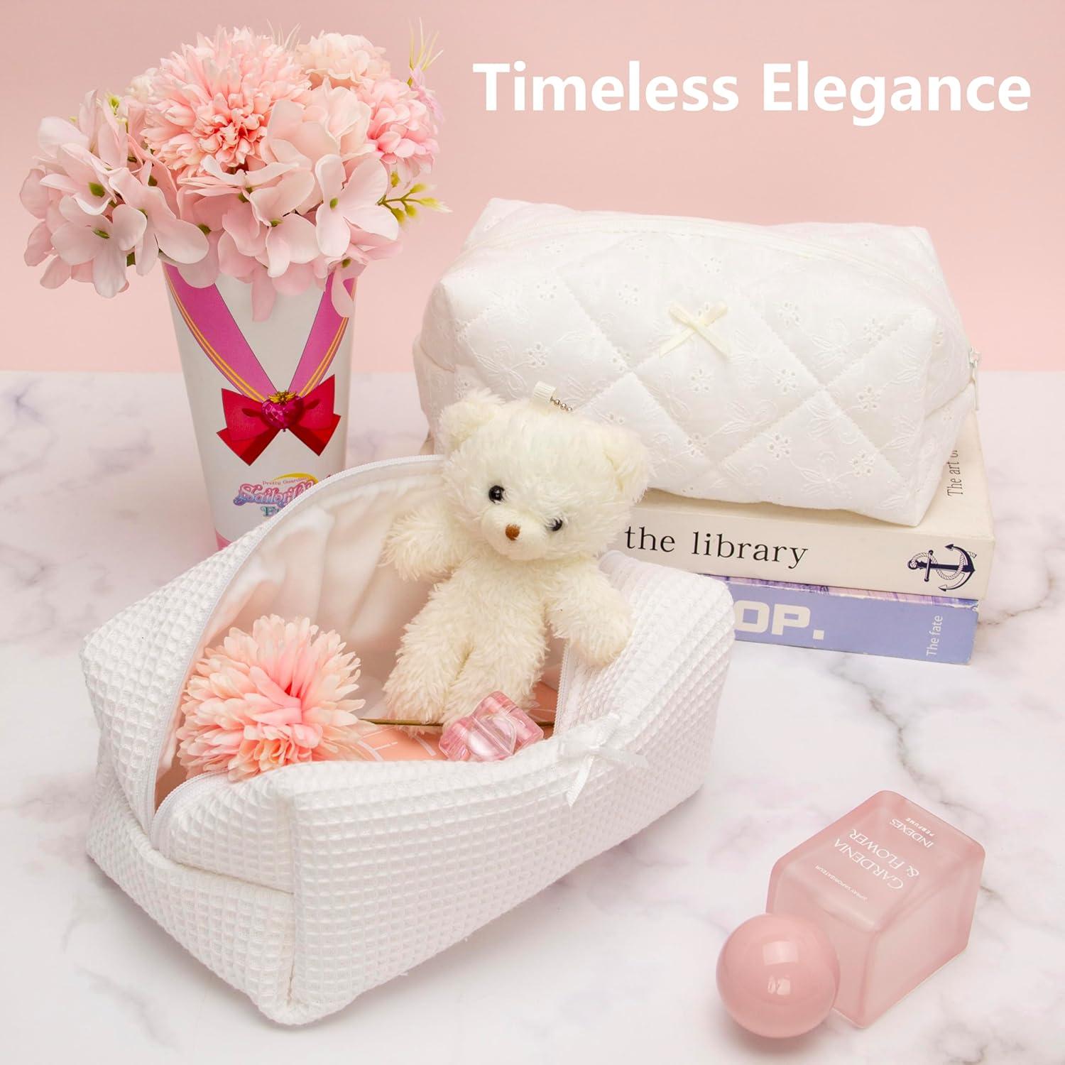 Bolsa de Maquillaje PAZIMIIK Cuadro de Waffle Blanco 20x11x7cm