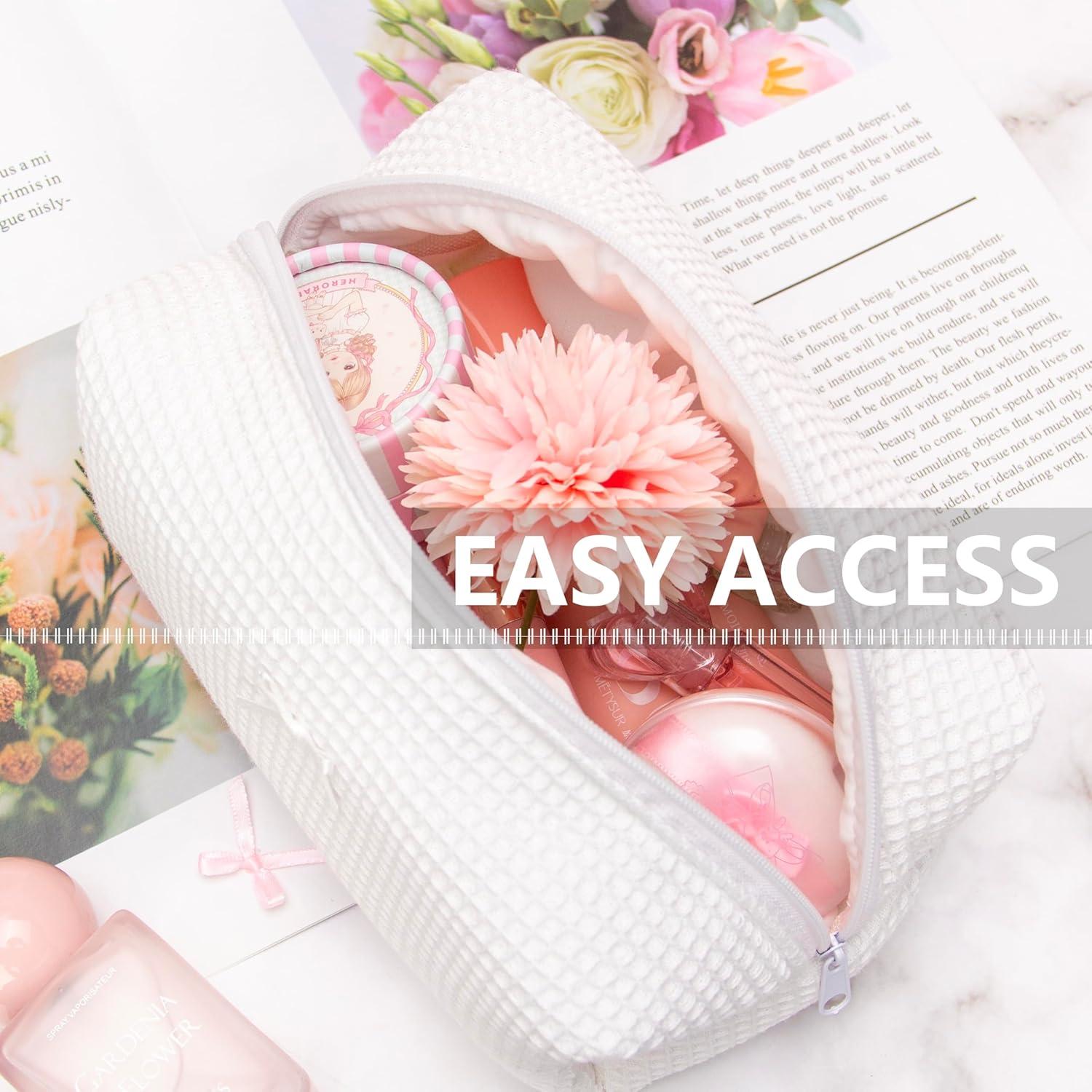 Bolsa de Maquillaje PAZIMIIK Cuadro de Waffle Blanco 20x11x7cm