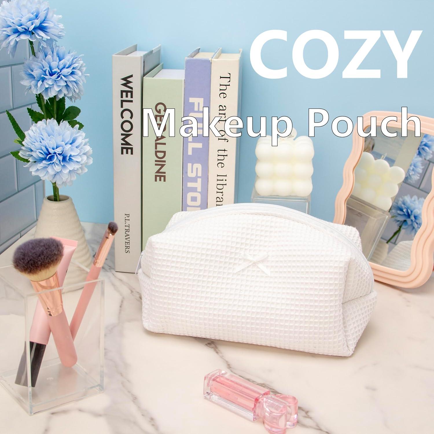 Bolsa de Maquillaje PAZIMIIK Cuadro de Waffle Blanco 20x11x7cm