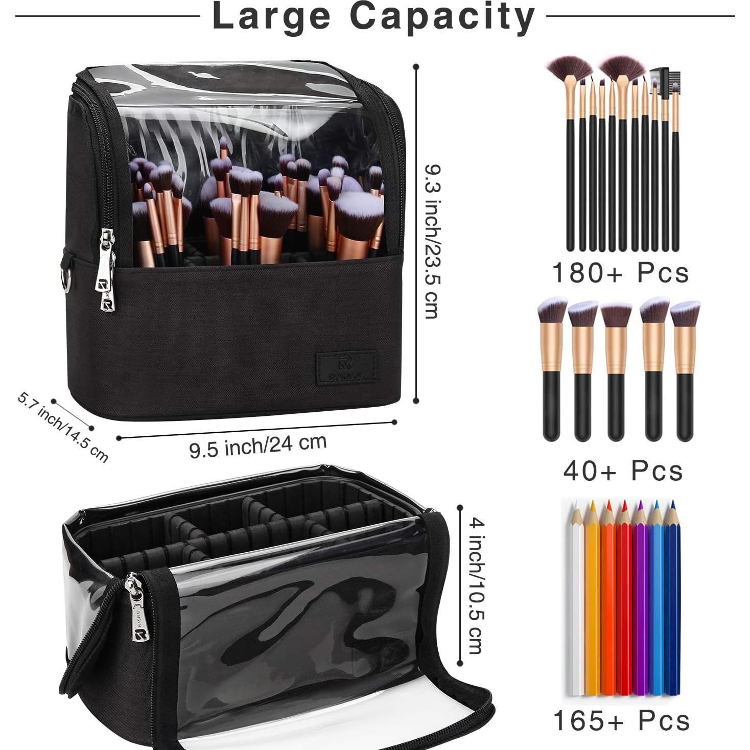 Estuche para Brochas de Maquillaje Grande Negro con Divisores Ajustables