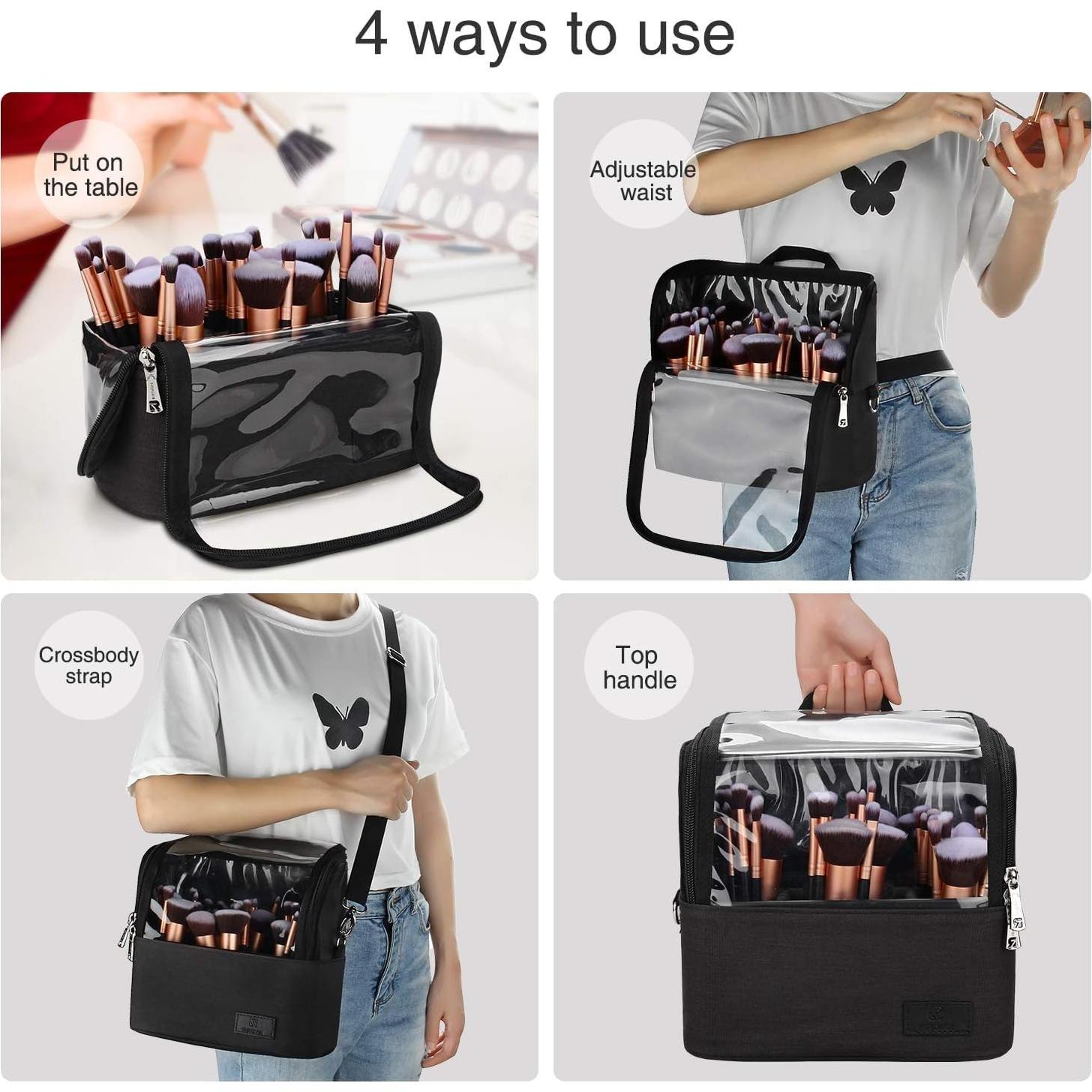 Estuche para Brochas de Maquillaje Grande Negro con Divisores Ajustables