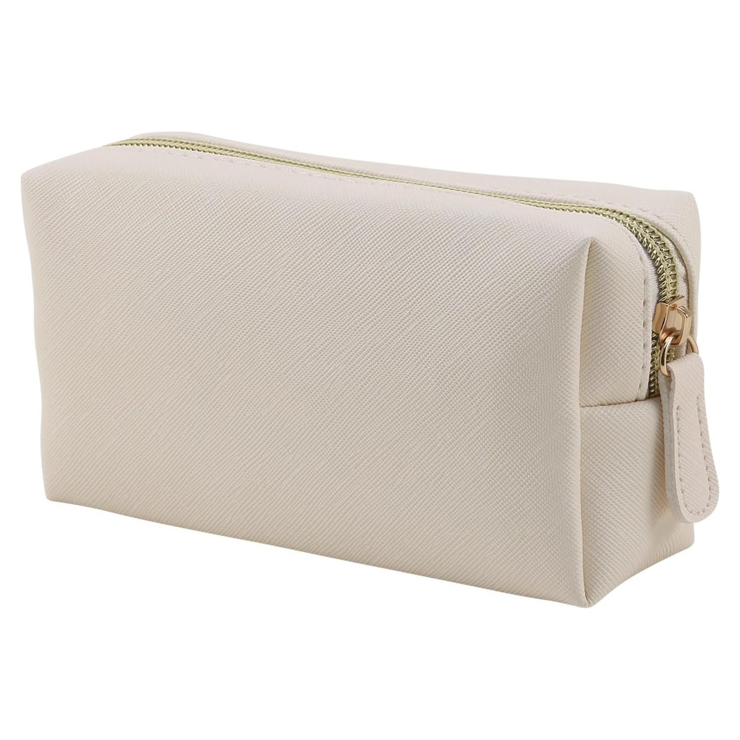 Bolsa de Maquillaje de Cuero PU Beige Mediana para Viaje