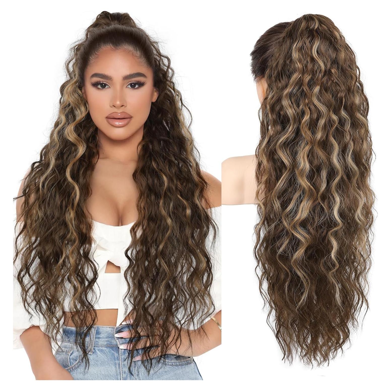 Extensión de Cola de Caballo Rizada REECHO 76.2 cm Marrón Chocolate