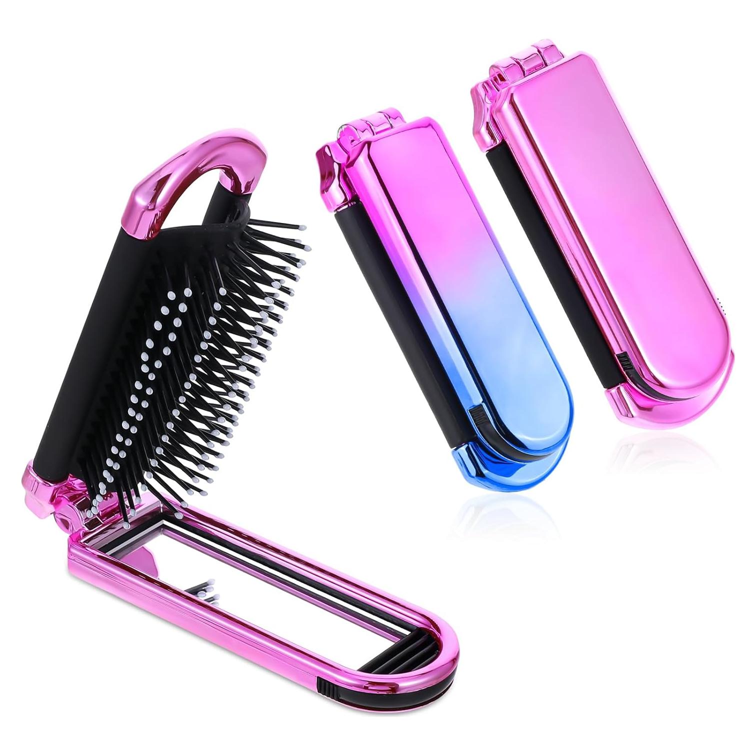 Cepillo de Pelo Plegable con Espejo MOZEAT LENS - 2 Piezas Rosa