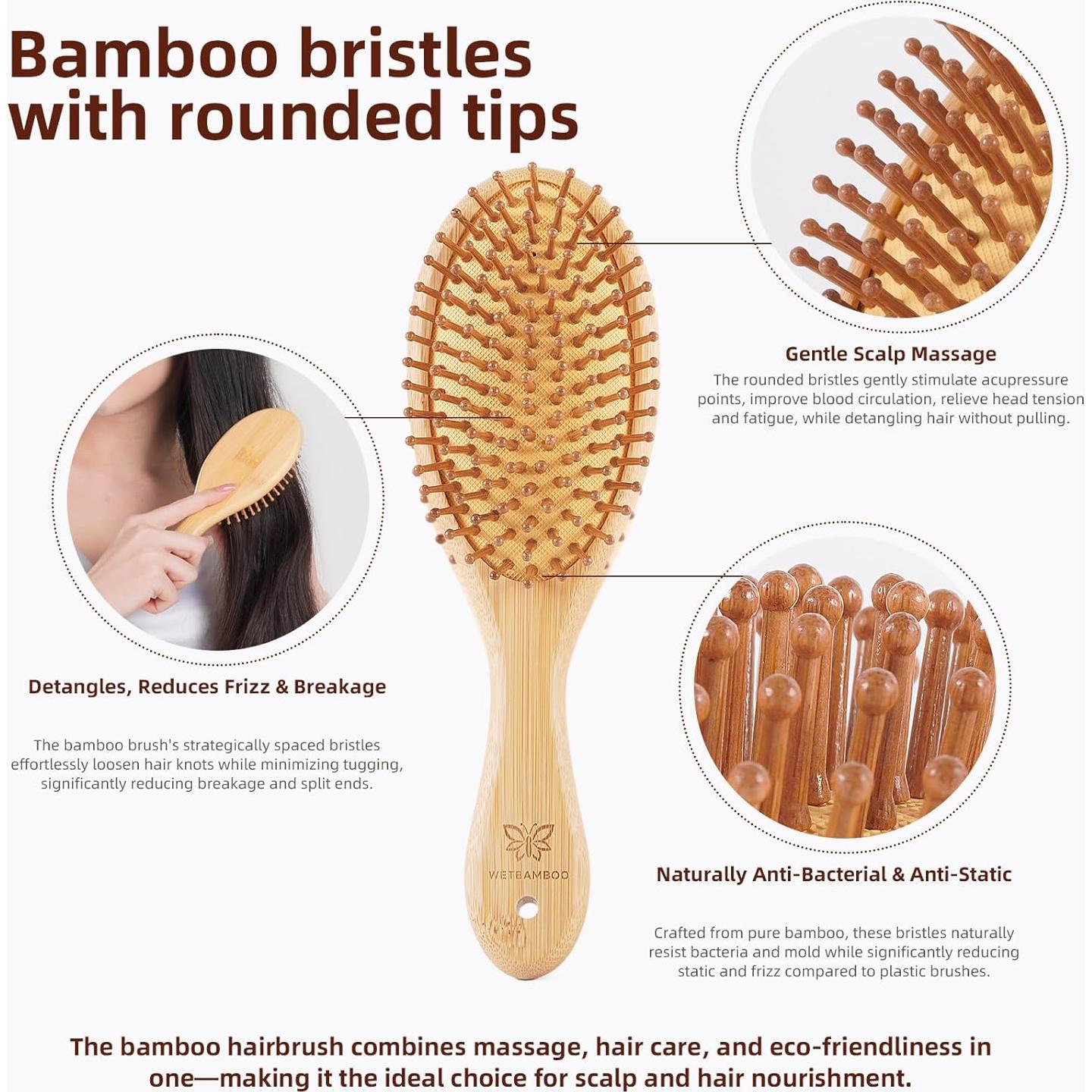 Cepillo de Pelo de Bambú WetBamboo - Desenredante Húmedo/Seco