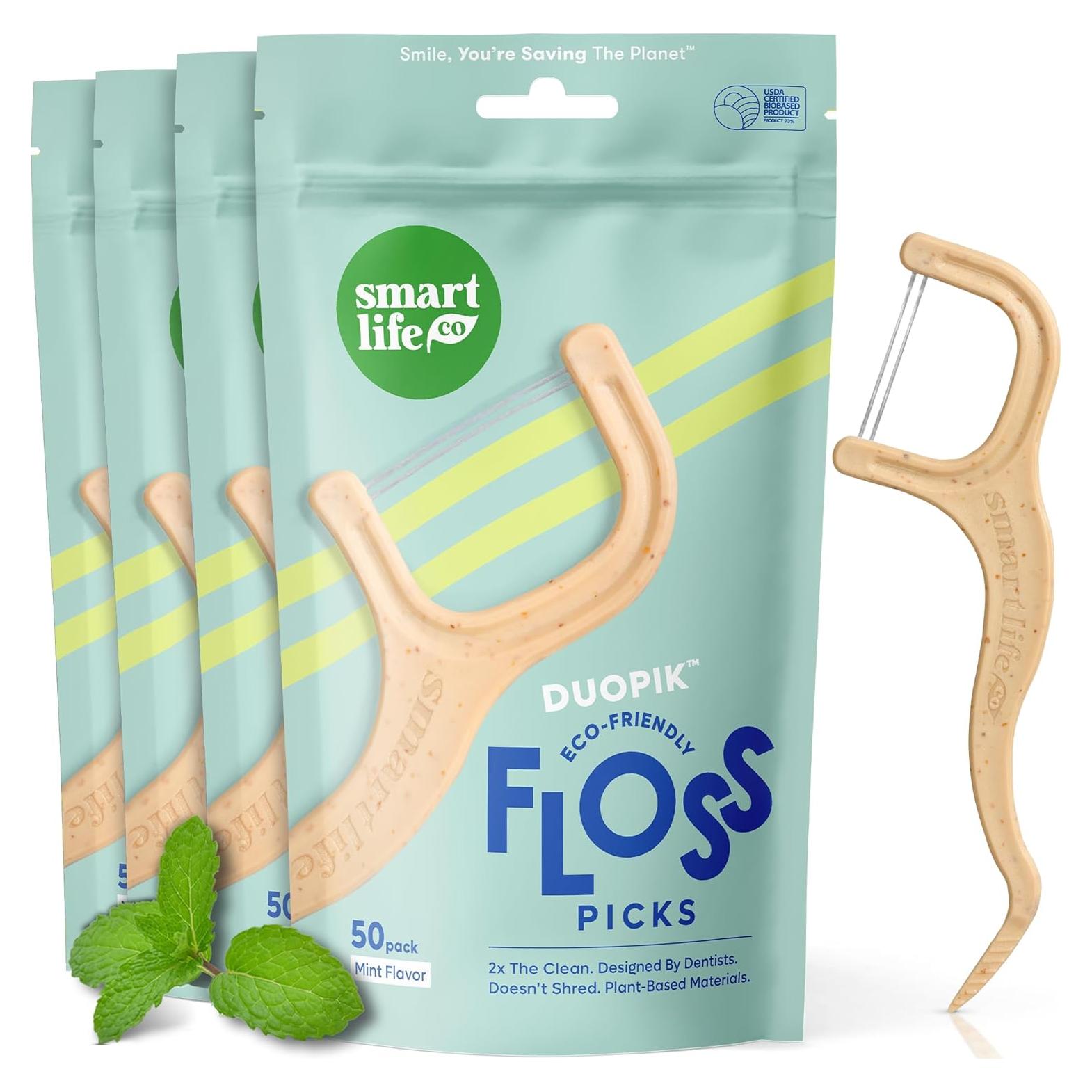Palillos de Hilo Dental Biodegradables SmartLifeco Menta 200 Unidades