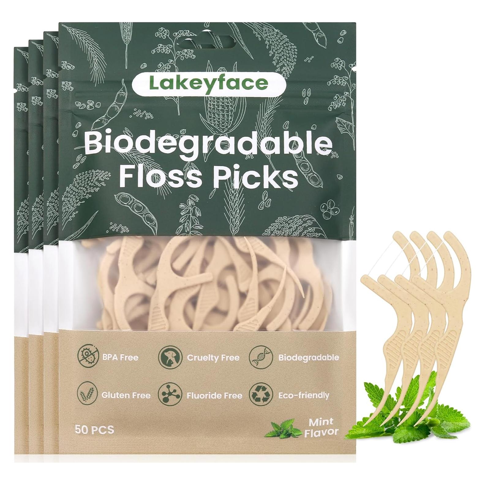 200 Palillos de Hilo Dental Biodegradables Lakeyface Menta