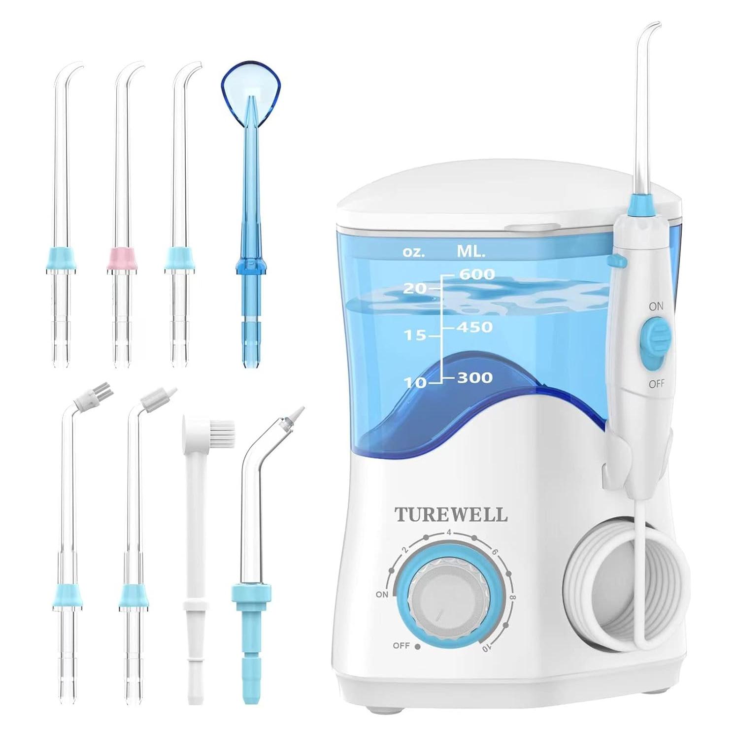 Irrigador Dental TUREWELL 600ML 8 Puntas 10 Niveles Presión Blanco