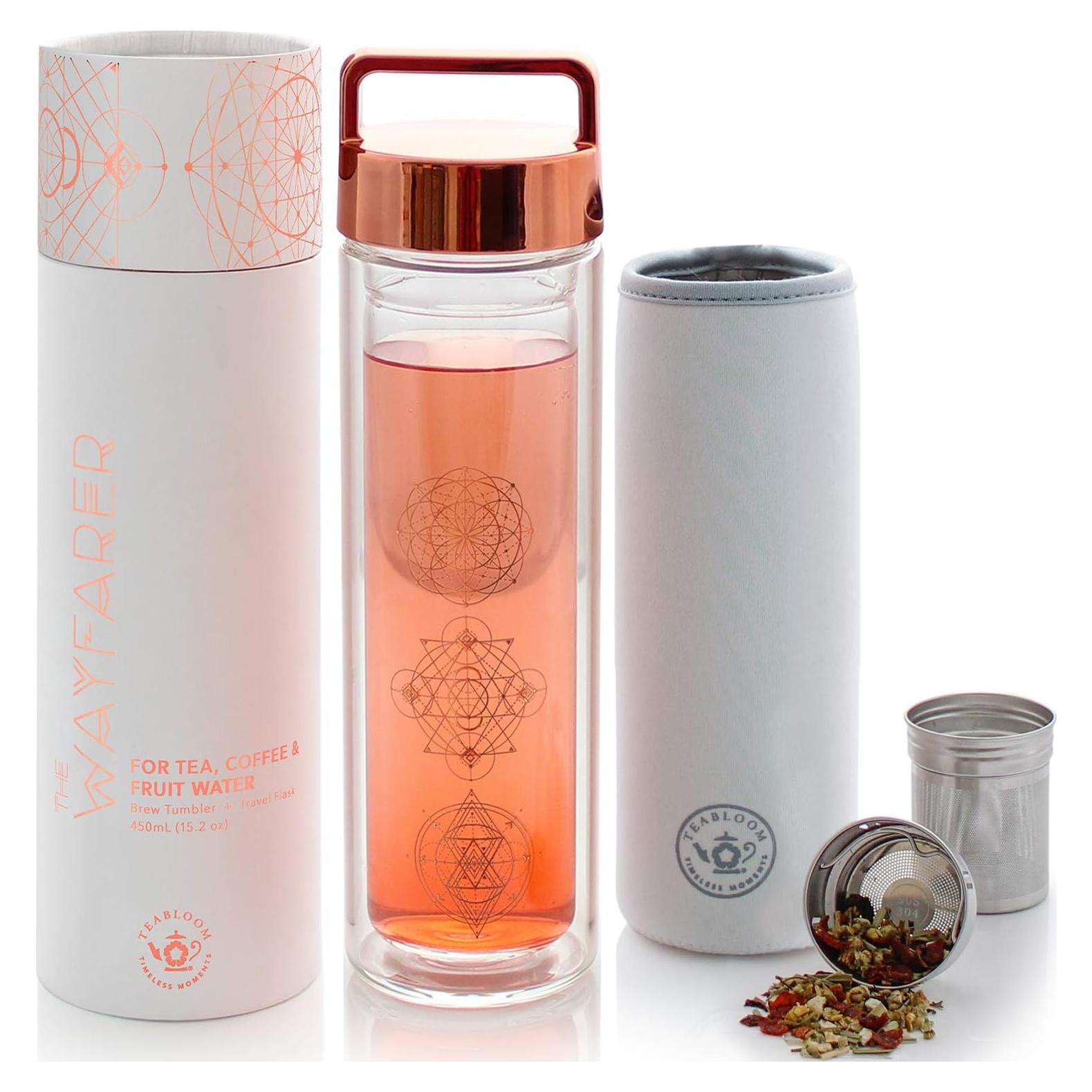 Vaso de Vidrio Aislado Teabloom Wayfarer 450 ml Oro Rosa