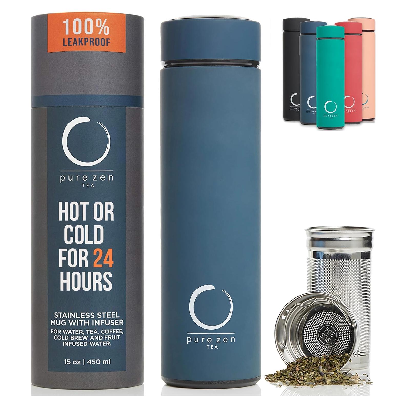 Termo infusor Pure Zen Tea 15 oz acero inoxidable azul