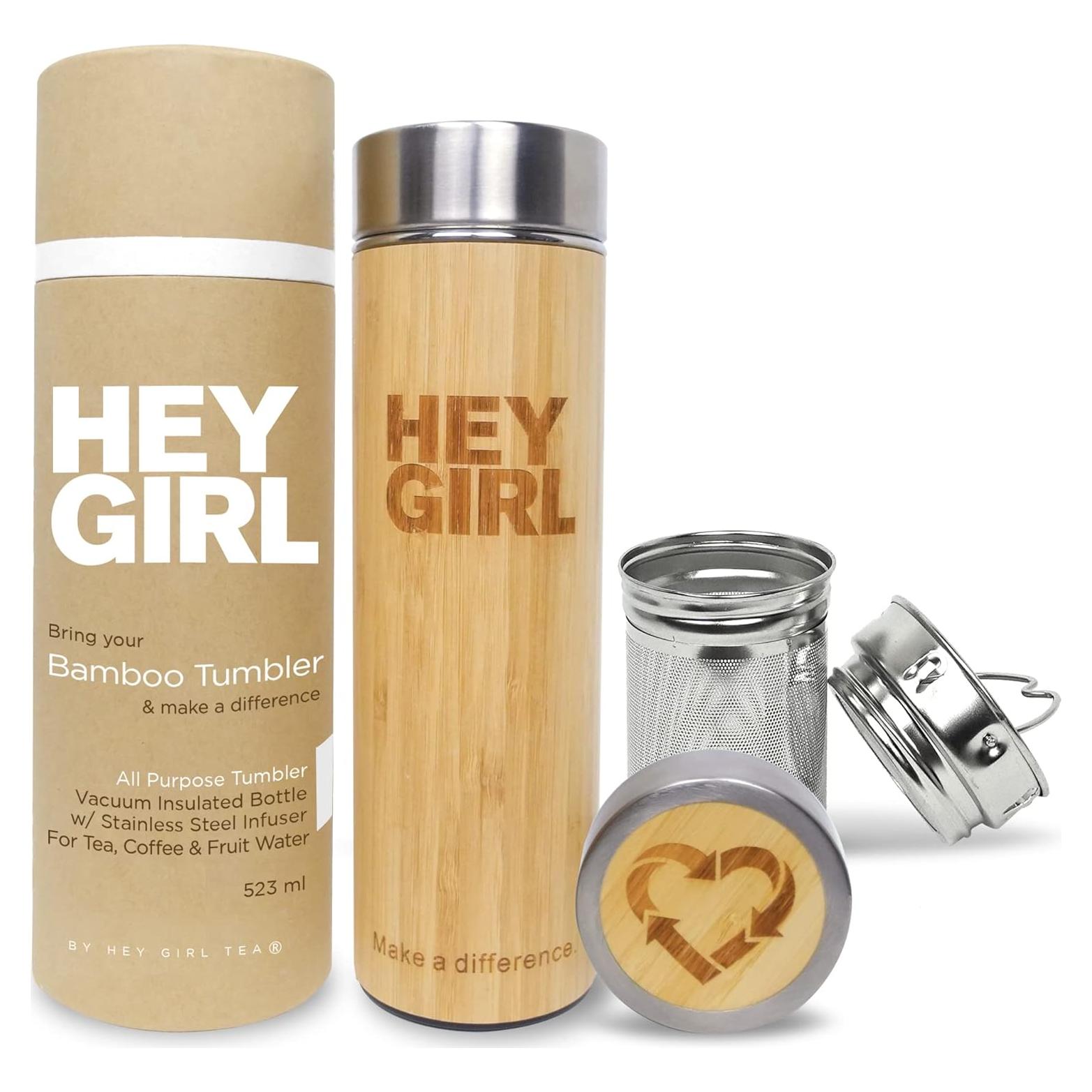 Botella Infusora de Té de Bambú Hey Girl 532 ml Aislada