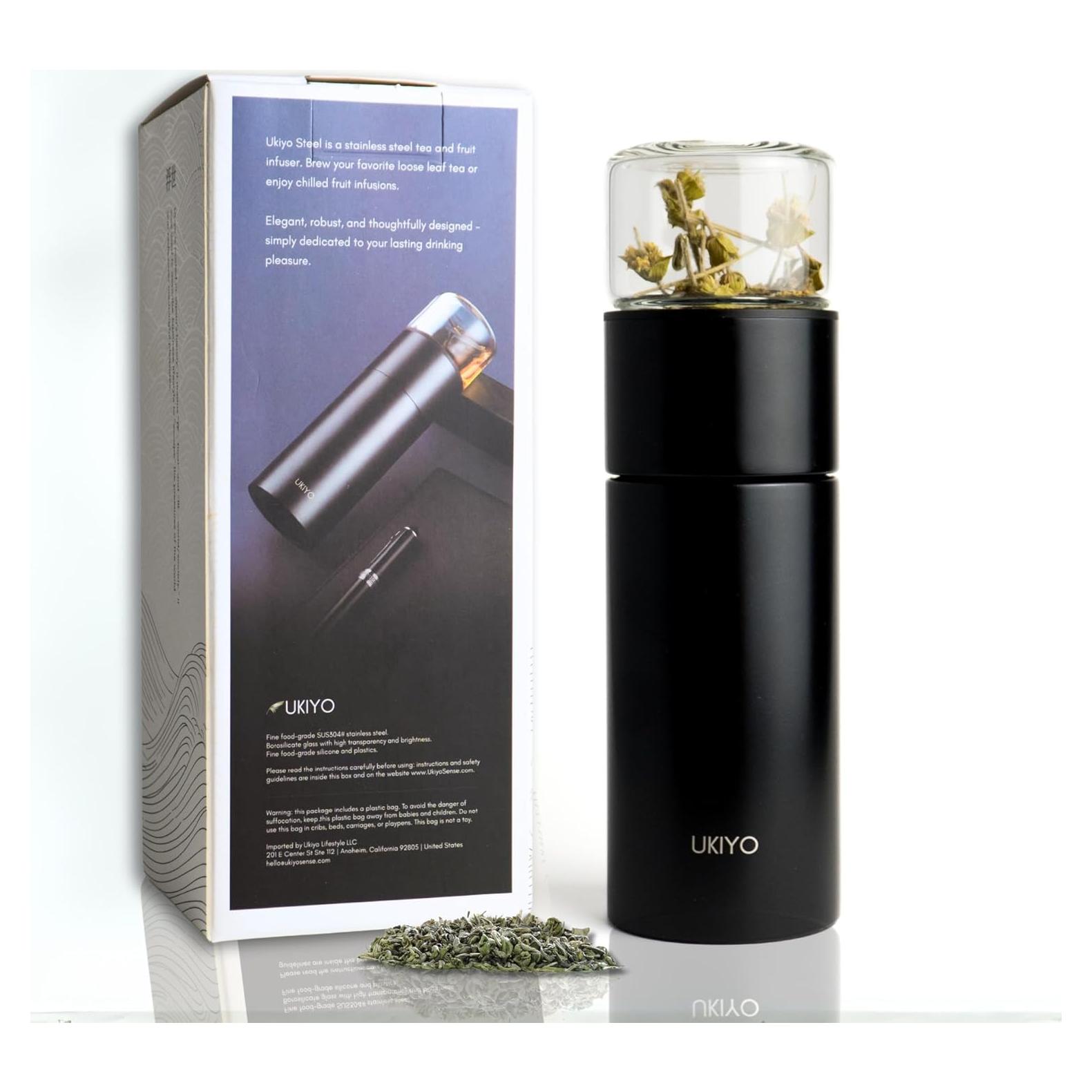 Botella Infusora de Té Ukiyo Steel 0.3L Acero Inoxidable y Vidrio