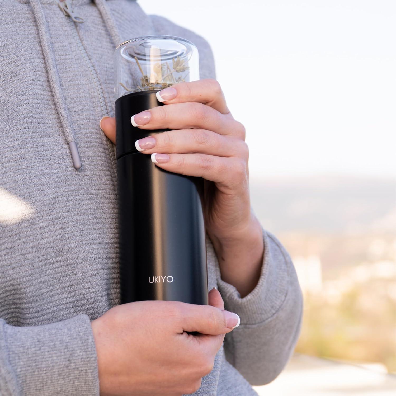 Botella Infusora de Té Ukiyo Steel 0.3L Acero Inoxidable y Vidrio