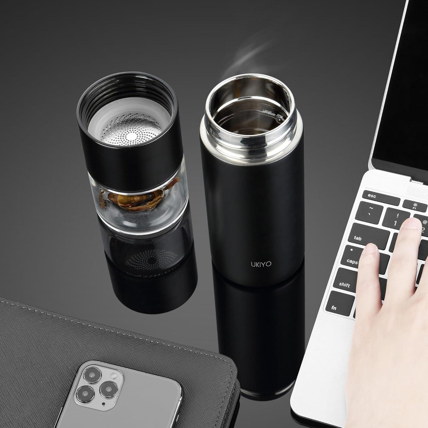 Botella Infusora de Té Ukiyo Steel 0.3L Acero Inoxidable y Vidrio