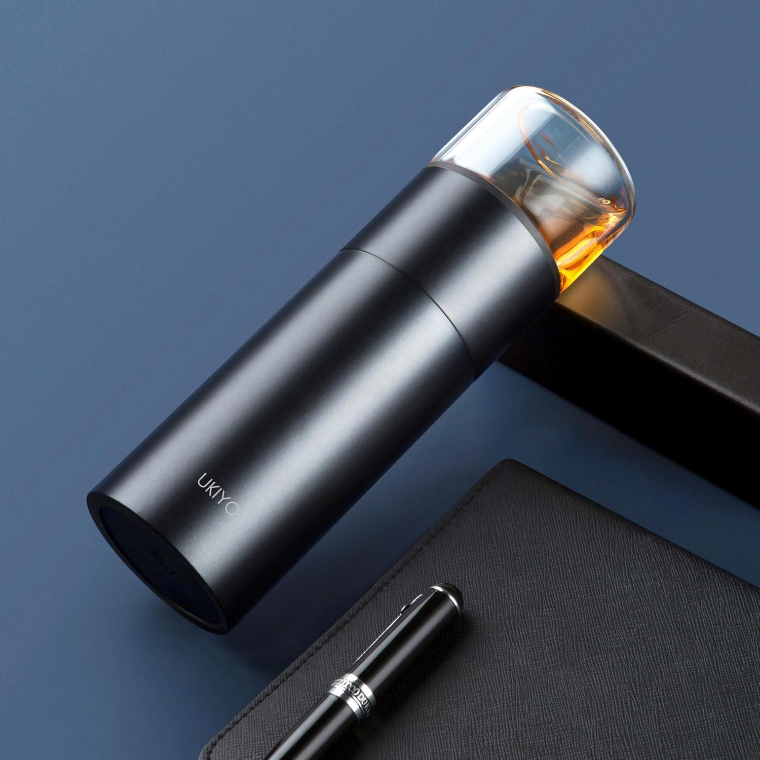 Botella Infusora de Té Ukiyo Steel 0.3L Acero Inoxidable y Vidrio