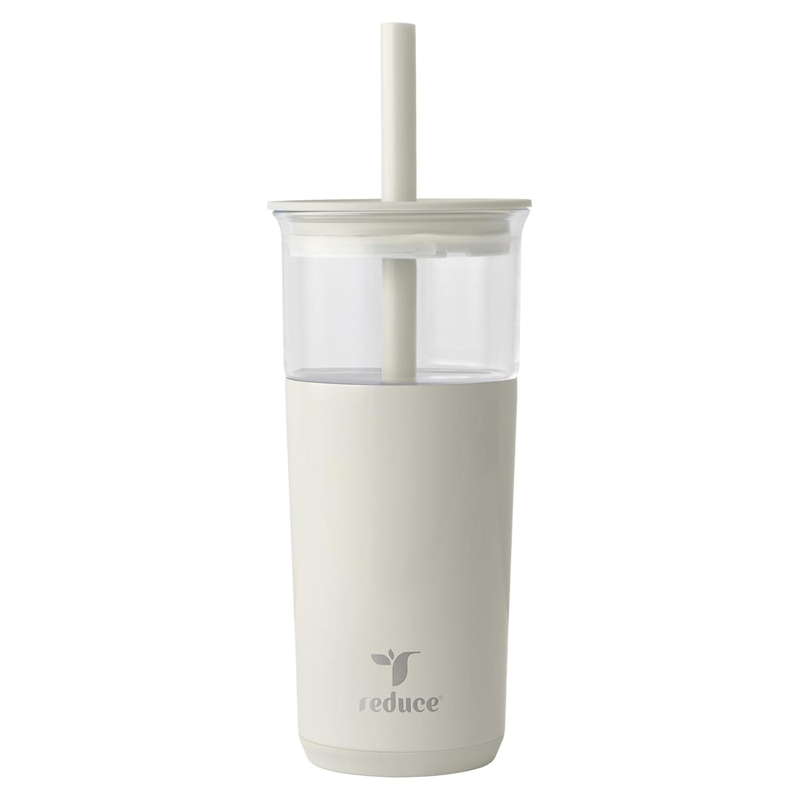Vaso de Vidrio Aislado REDUCE 590 ml con Tapa y Pajilla Ancha