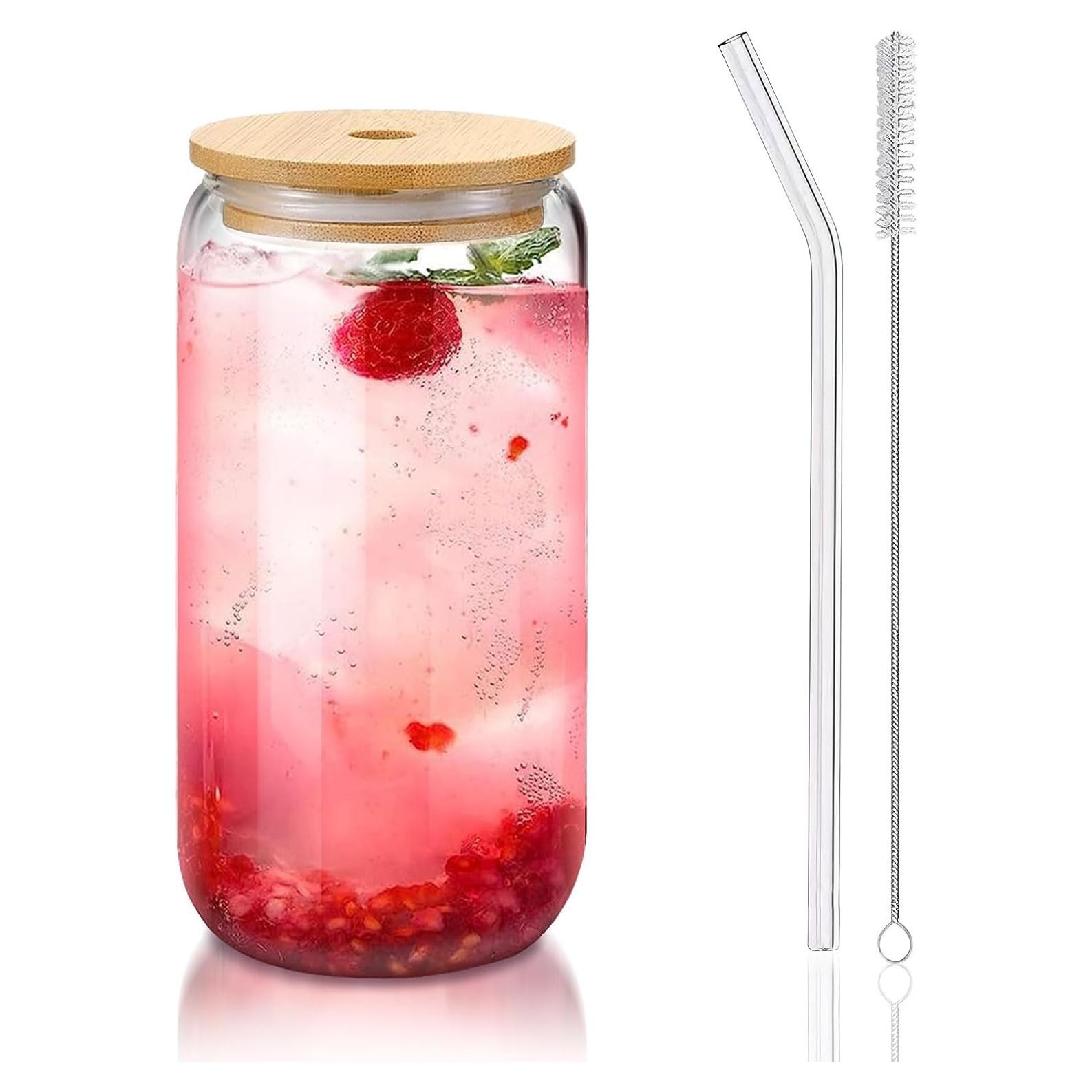 Taza de Vidrio Borosilicato 16 oz con Tapa y Popote DAMCONME