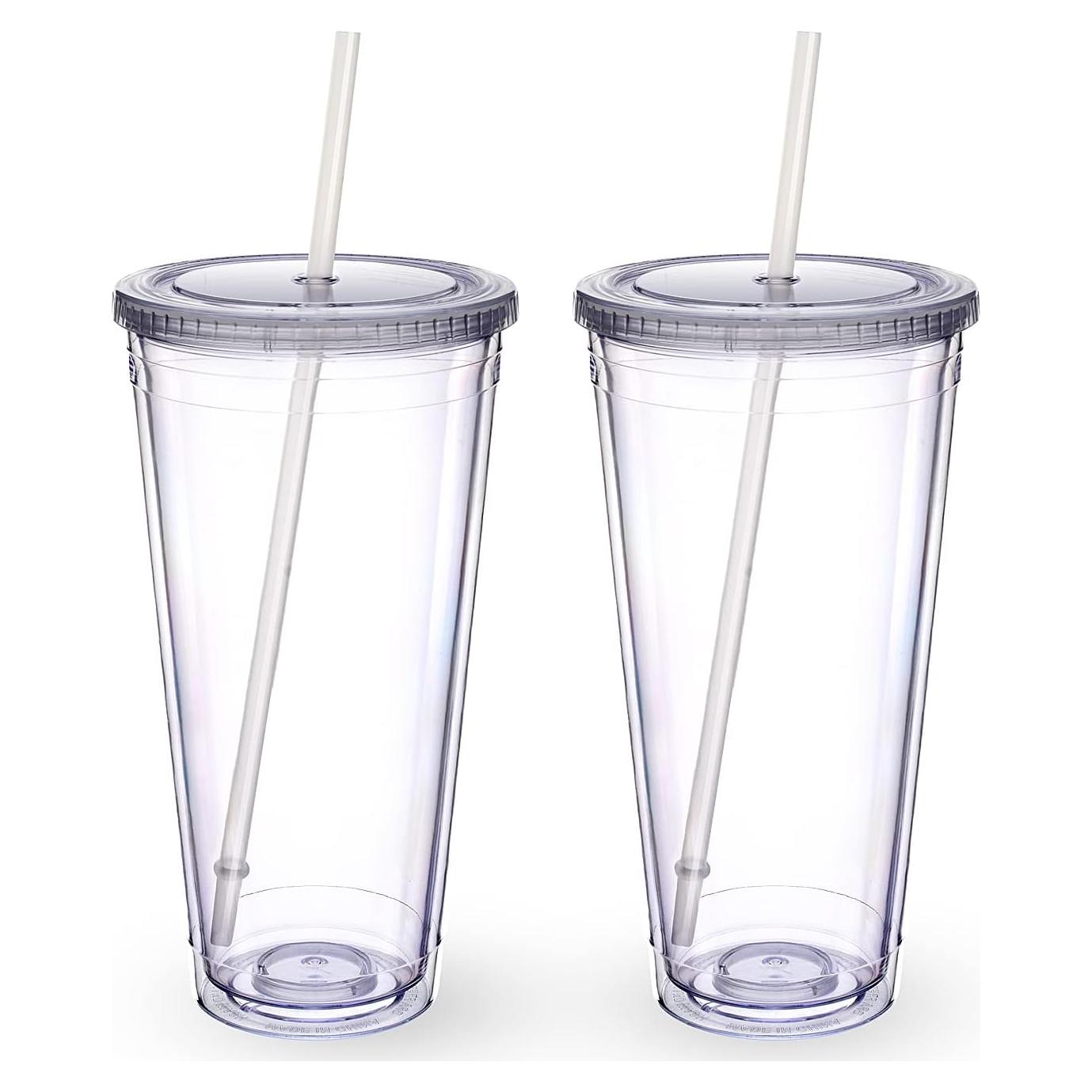 Vaso Acrílico Zukro 32 oz Doble Pared con Popote - 2 Unidades