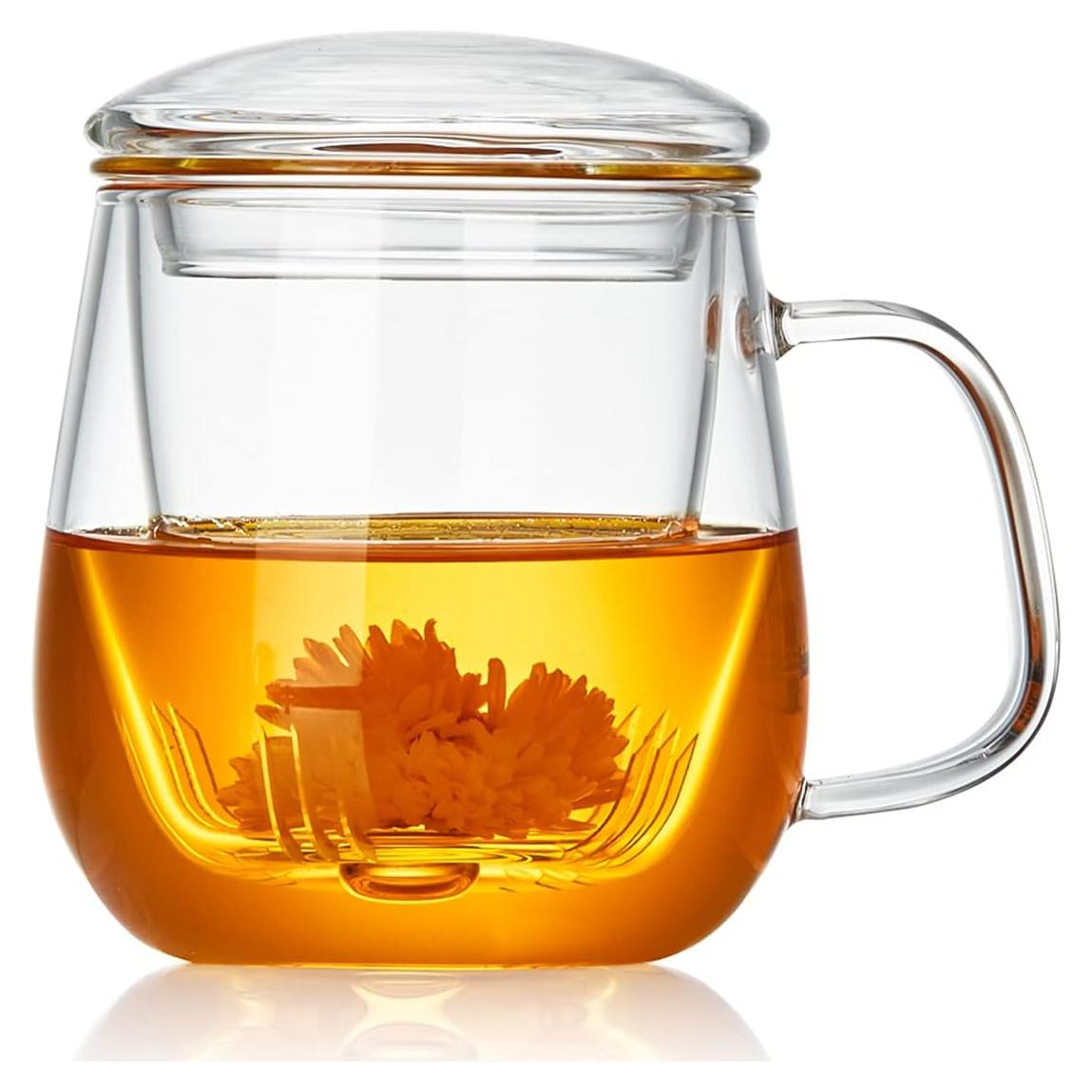 Taza de Té de Vidrio DOPUDO con Infusor y Tapa 520ml