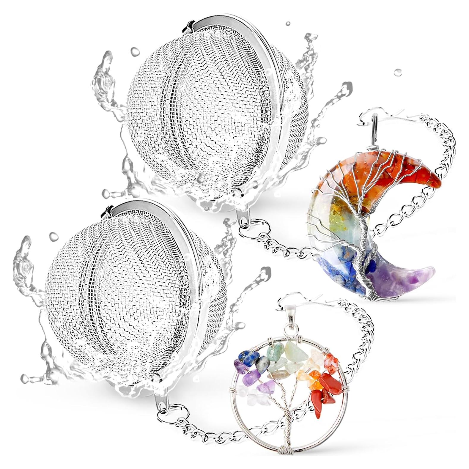 Juego de Infusores de Té de Acero Inoxidable TeaSanavie - 2 Piezas con Colgantes de Media Luna y Árbol de la Vida