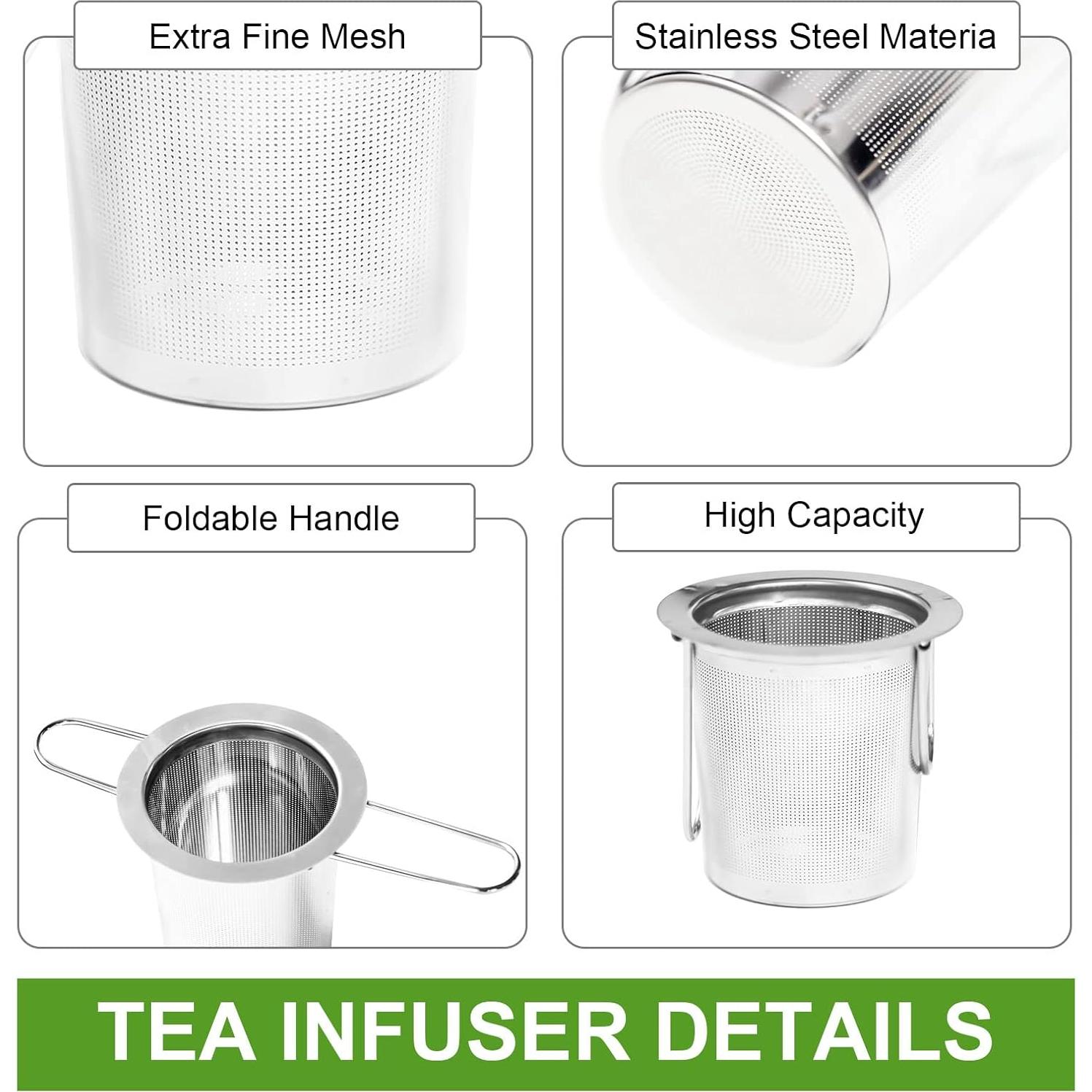Infusores de Té de Acero Inoxidable Jewderm - 2 Piezas con Mango Plegable