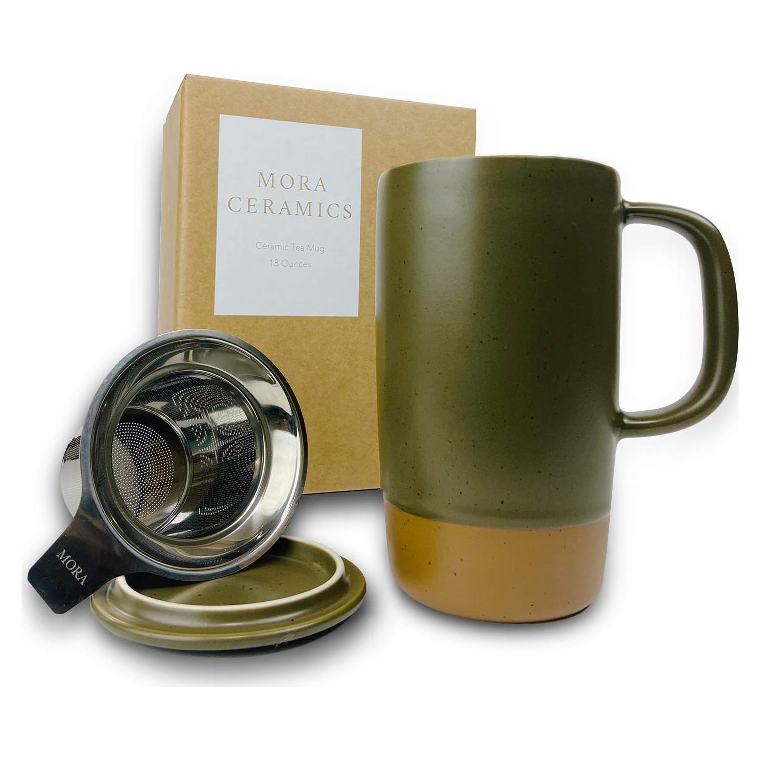 Taza de Té Grande Mora Ceramics Oliva con Infusor 532 ml