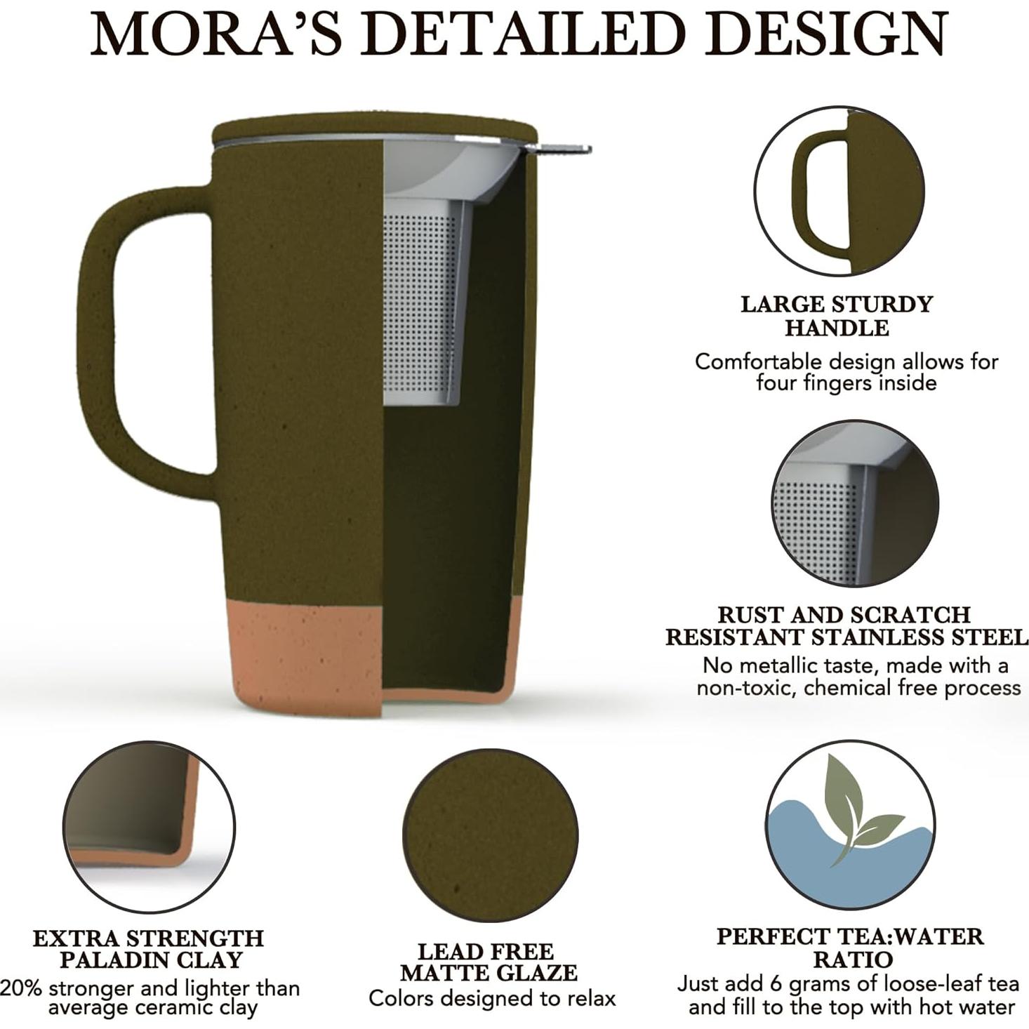 Taza de Té Grande Mora Ceramics Oliva con Infusor 532 ml
