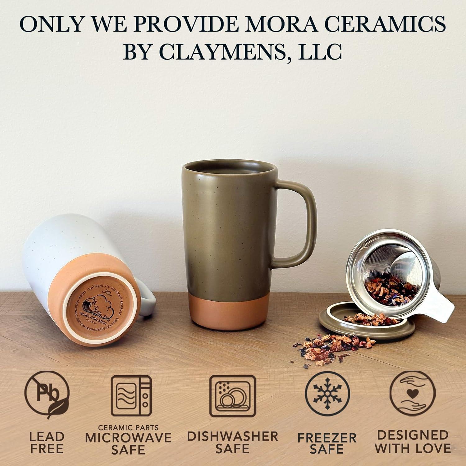 Taza de Té Grande Mora Ceramics Oliva con Infusor 532 ml