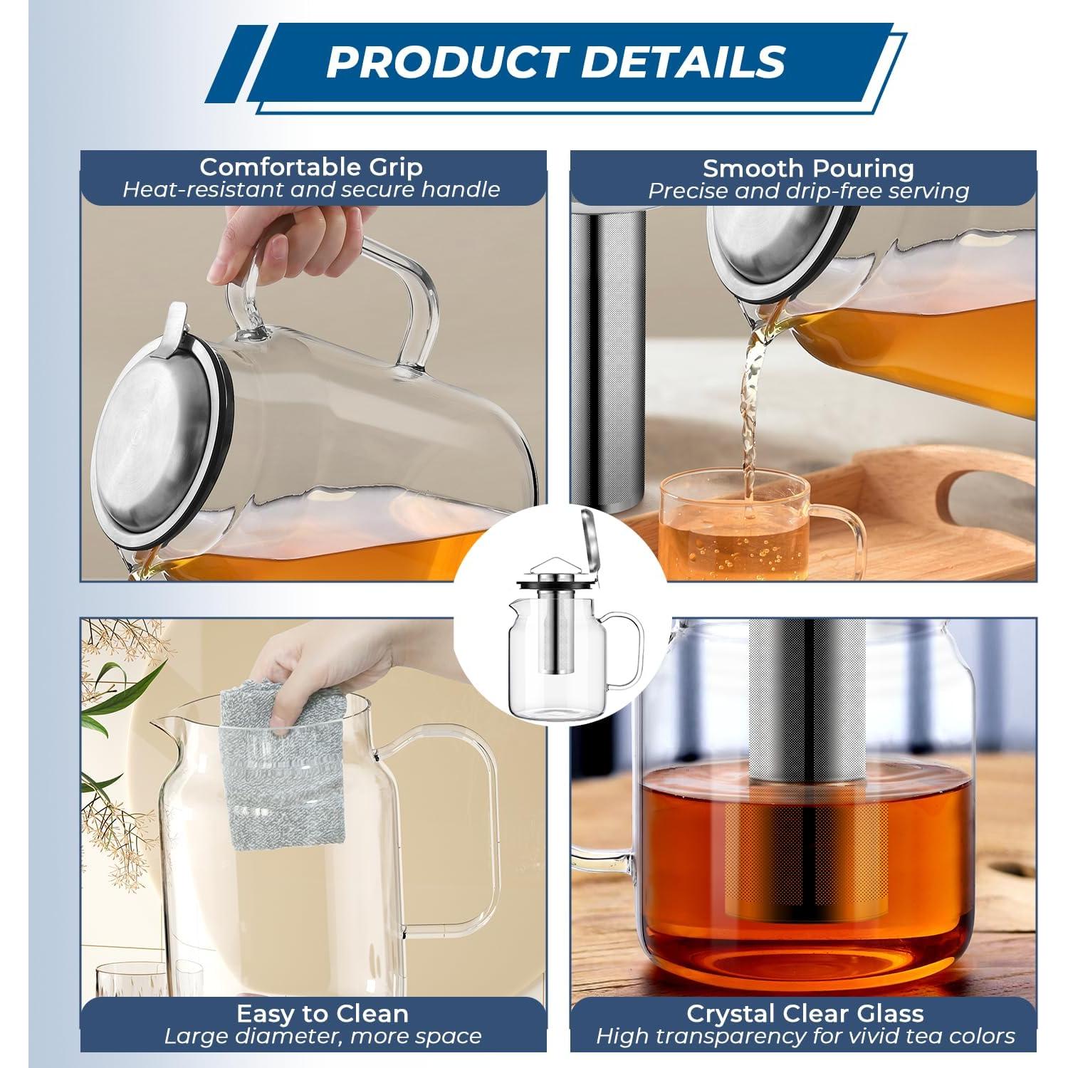 Tetera de Vidrio Borosilicato Aquach 2.5L con Infusor Acero