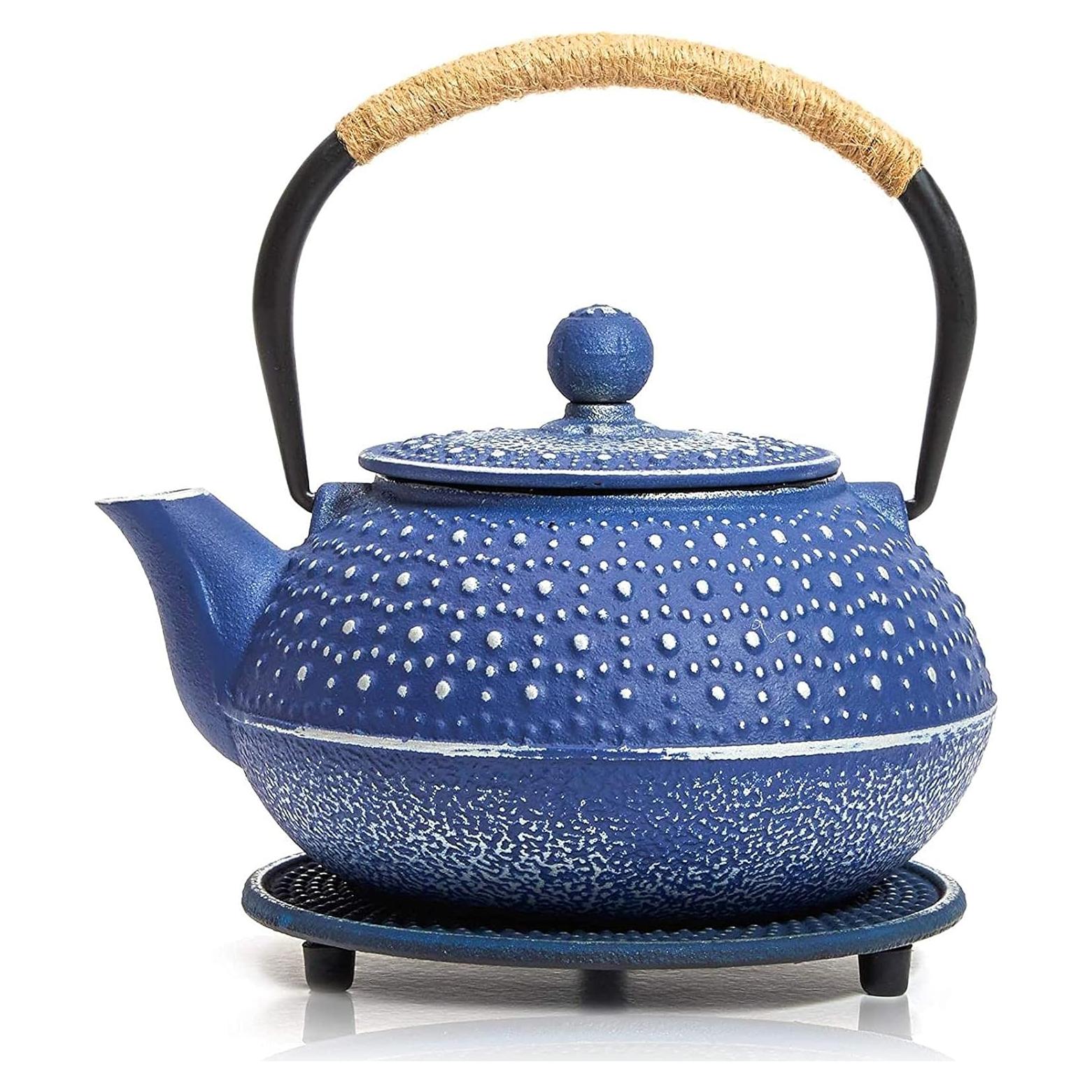 Juego de Tetera de Hierro Fundido Juvale Azul 800 mL 3 Piezas