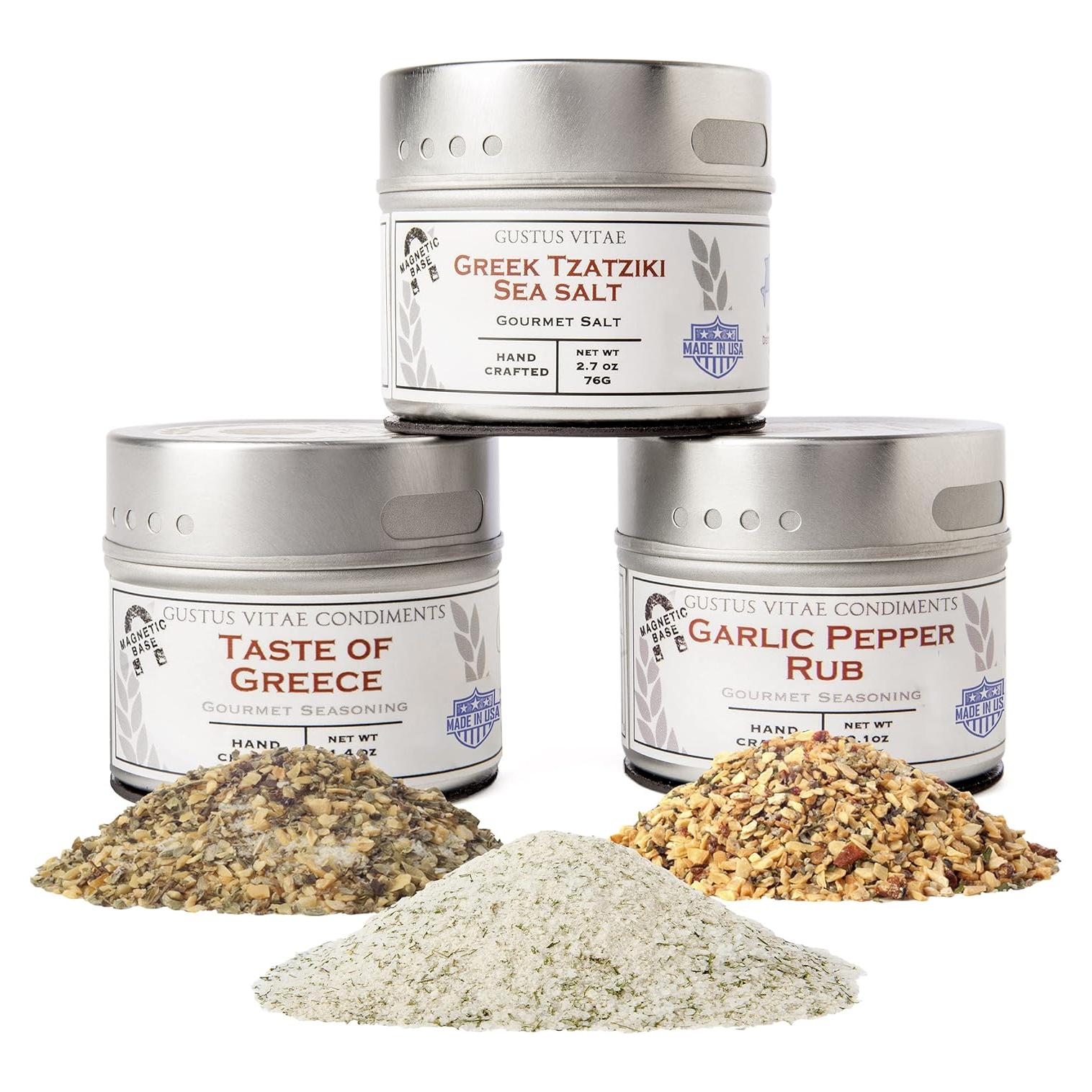 Colección Gourmet de Especias de Ajo Gustus Vitae - 3 Latas Magnéticas