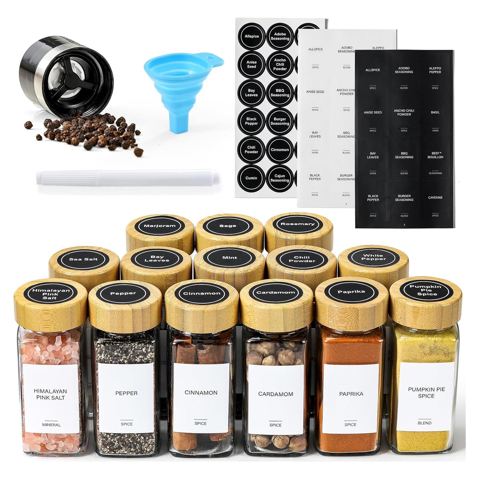 Juego de 14 Tarros de Especias AOZITA 4oz con Etiquetas