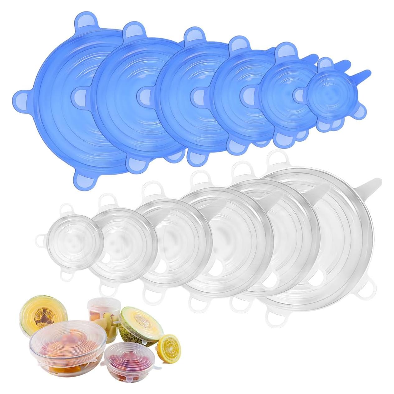 12 Tapas de Silicona Reutilizables Taefuwr - Blanco y Azul