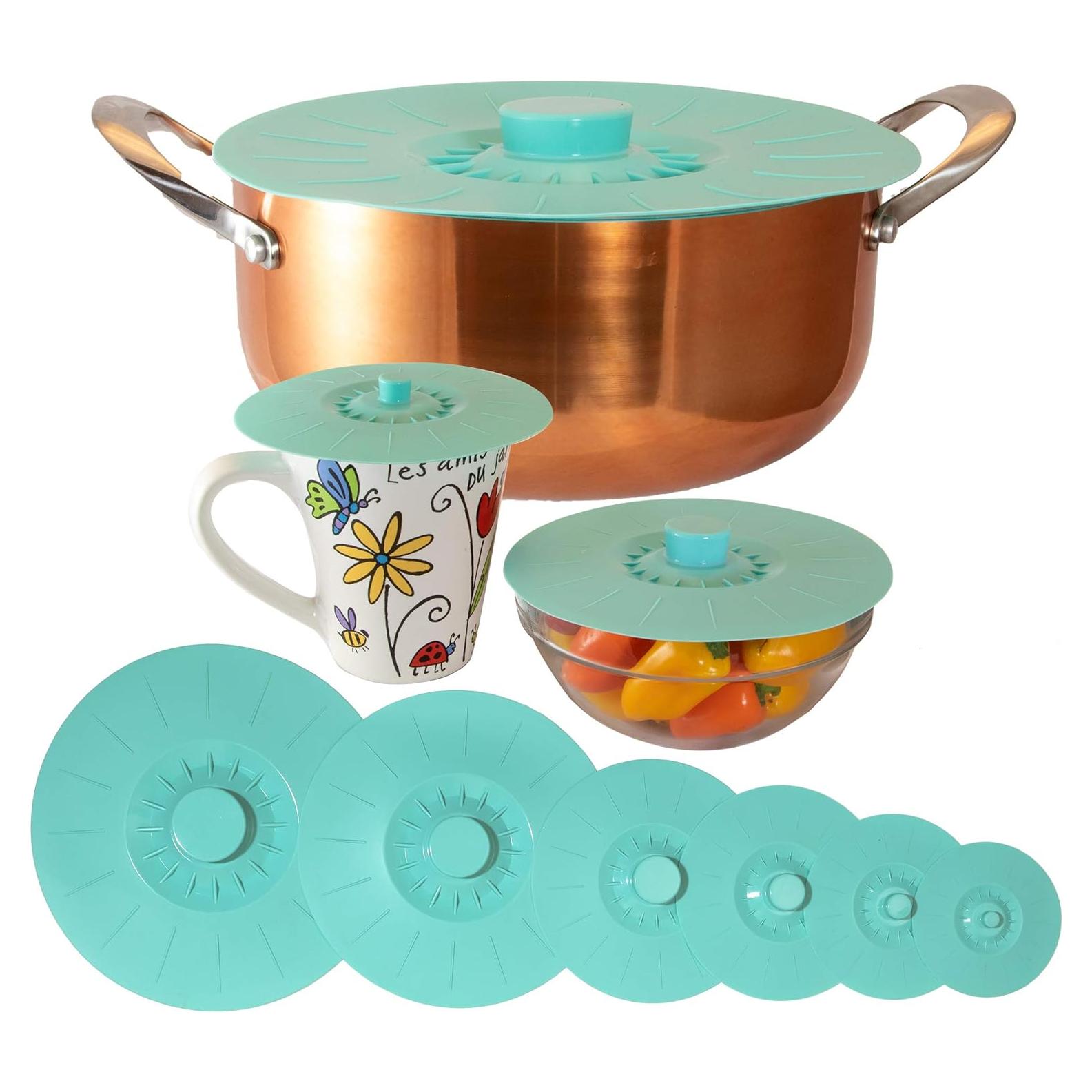 Juego de 6 Tapas de Silicona Teal Perfecto y Simple 12.7 a 30.5 cm