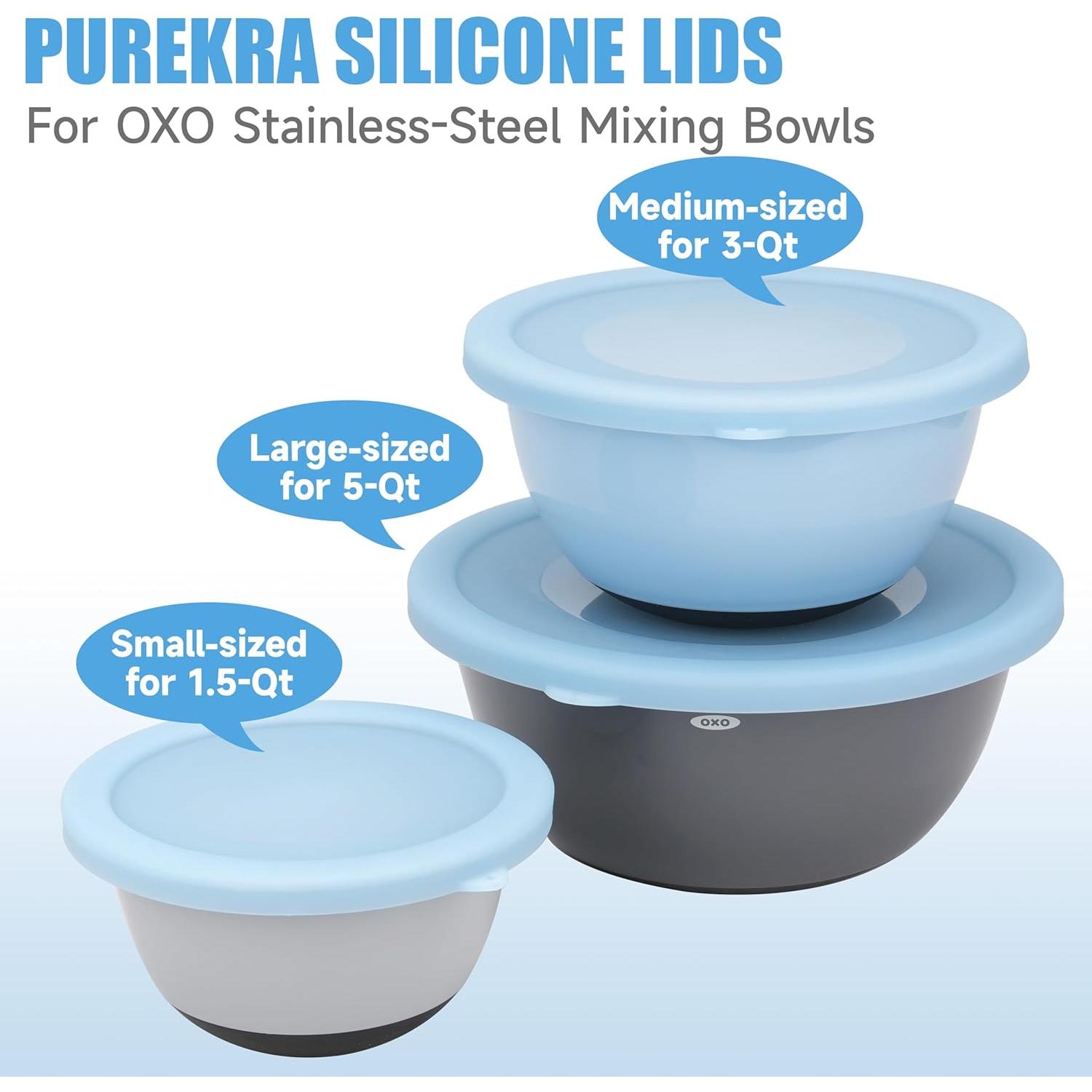 Paquete de 3 tapas de silicona Purekra para cuencos OXO