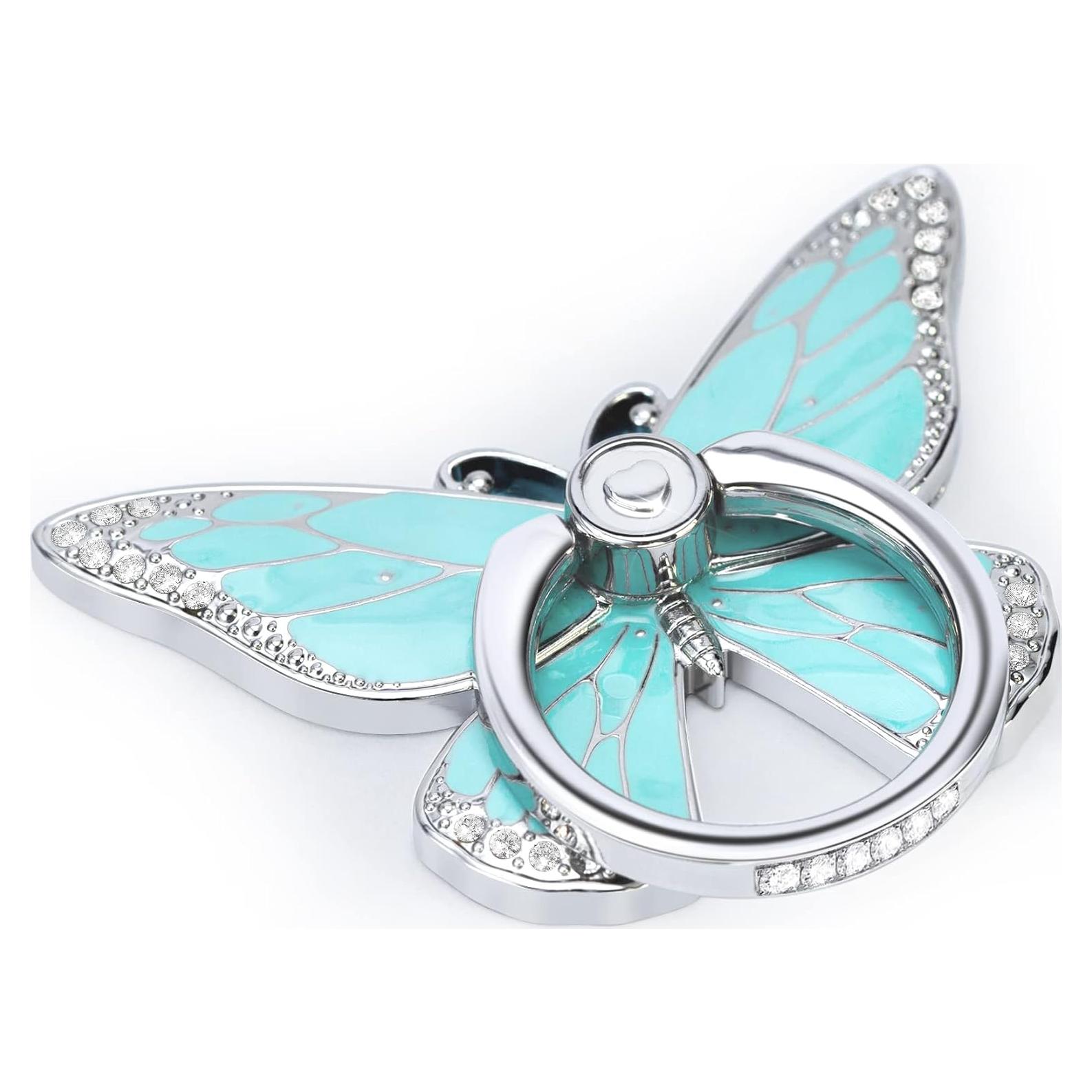 Soporte de Anillo Doflyesky Mariposa 360° Verde Plateado