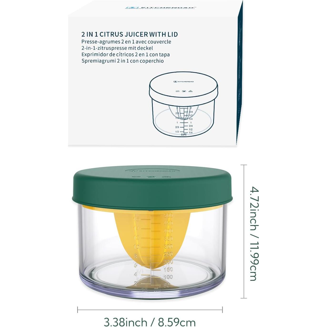 Exprimidor Manual KITCHENDAO 2 en 1 con Tapa 500 ml