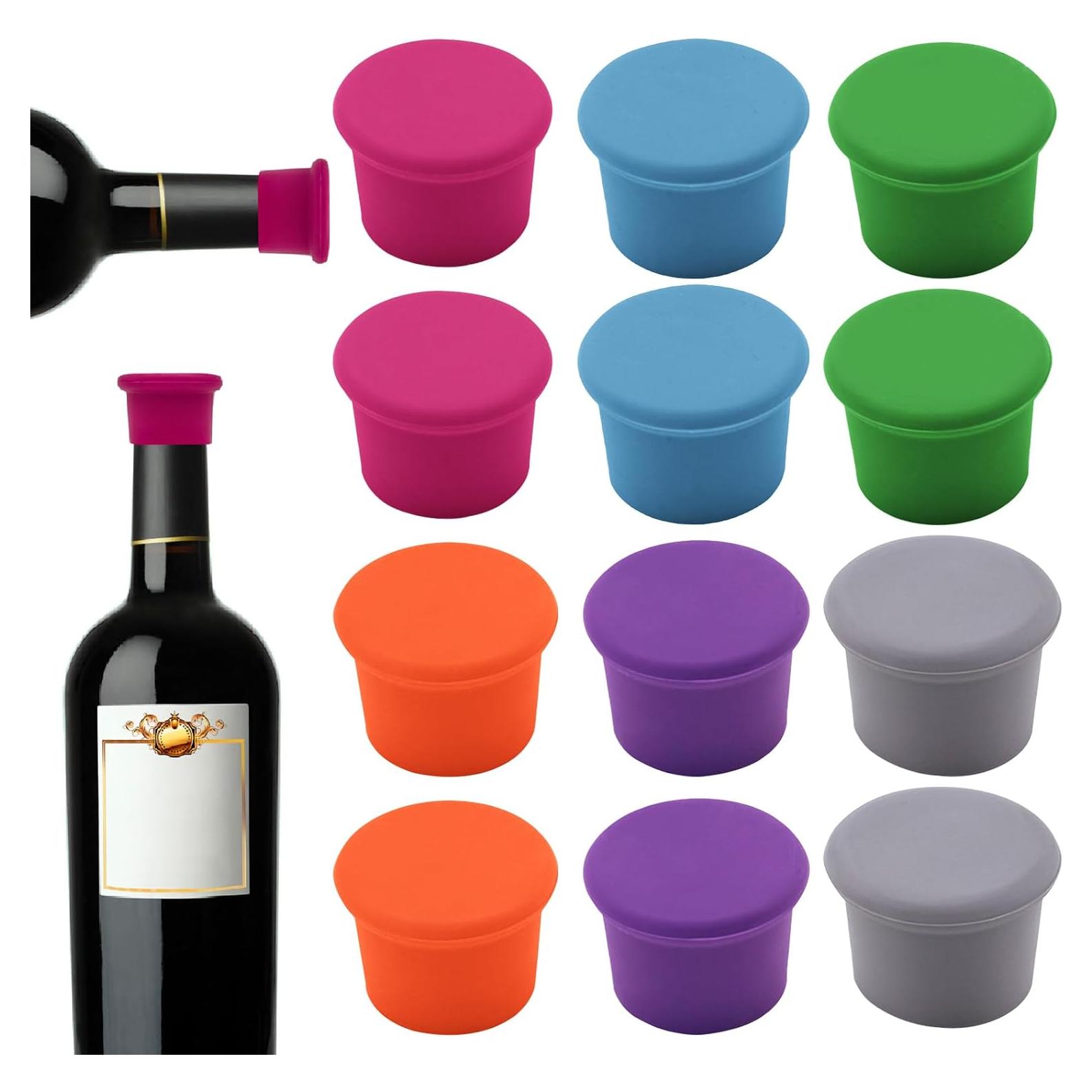 12 Tapones de Silicona para Vino DXMWWTP - Reutilizables y Coloridos