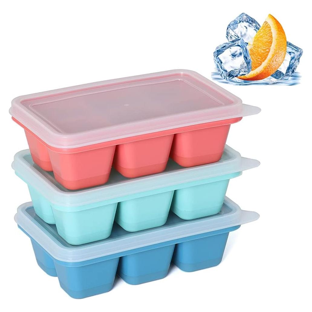 Bandejas de Hielo KIYOKI 3 Piezas Silicona Apilables 18 Cubos