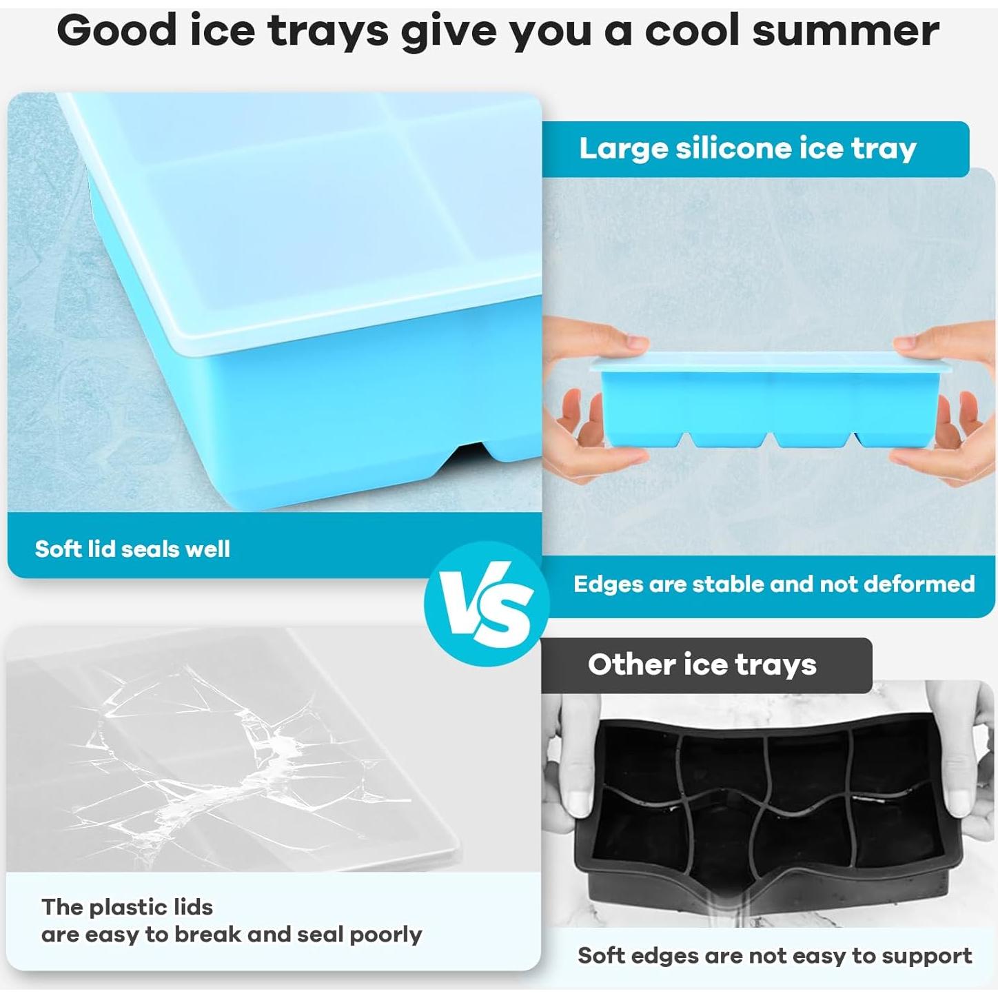 Bandejas de Hielo de Silicona Xfbaozxy 2 Paquetes 8 Rejillas