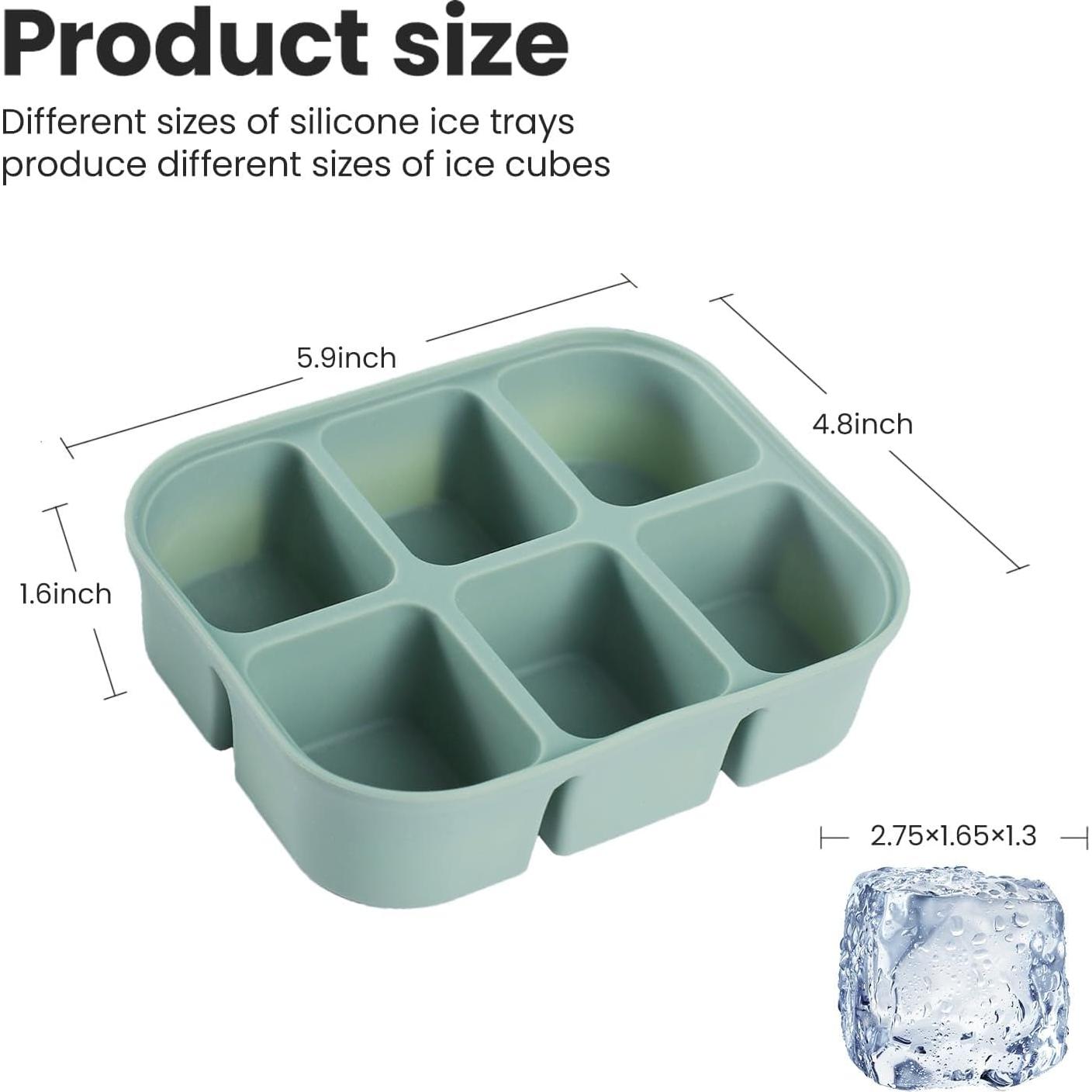 Bandeja de Hielo Nbyouw 2 Pack Silicona Libre BPA Verde 6 Cubos