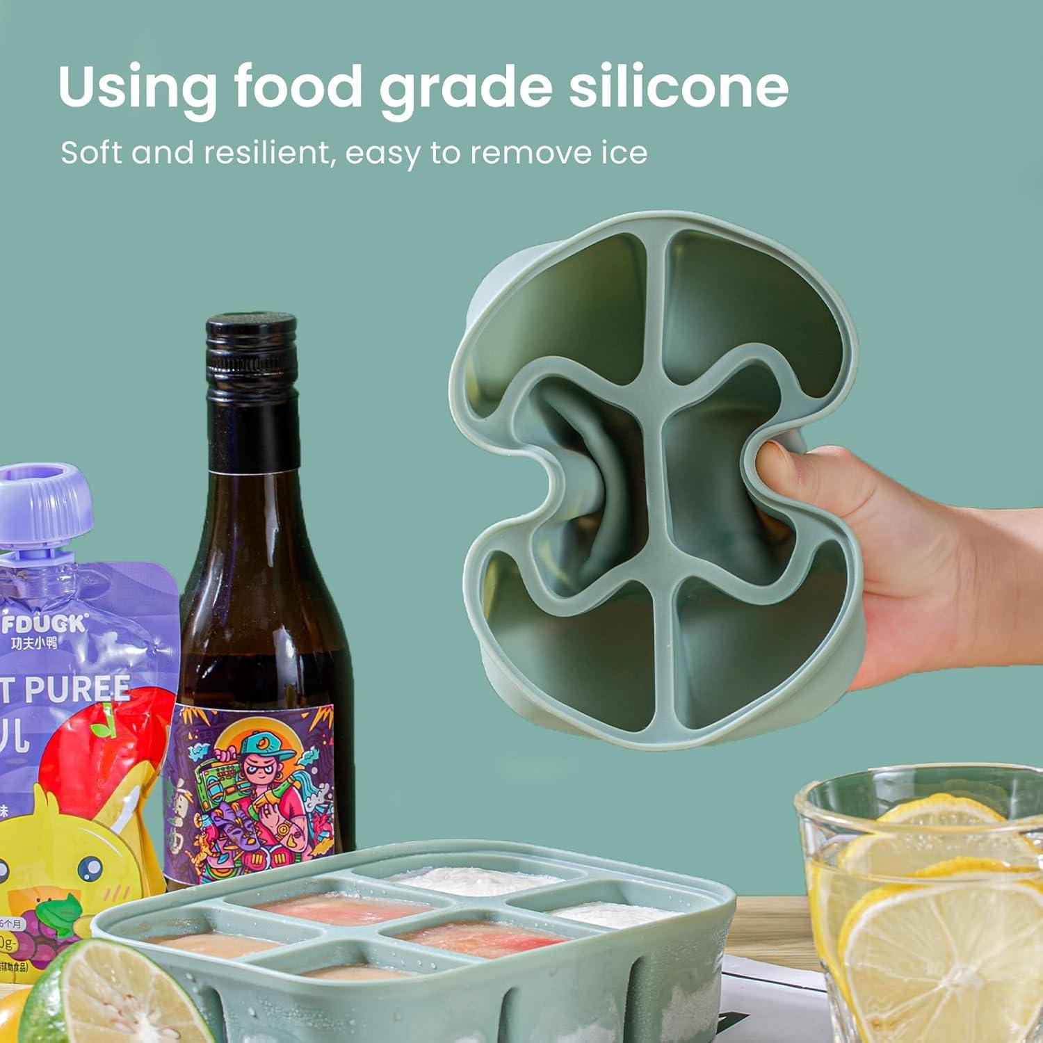 Bandeja de Hielo Nbyouw 2 Pack Silicona Libre BPA Verde 6 Cubos