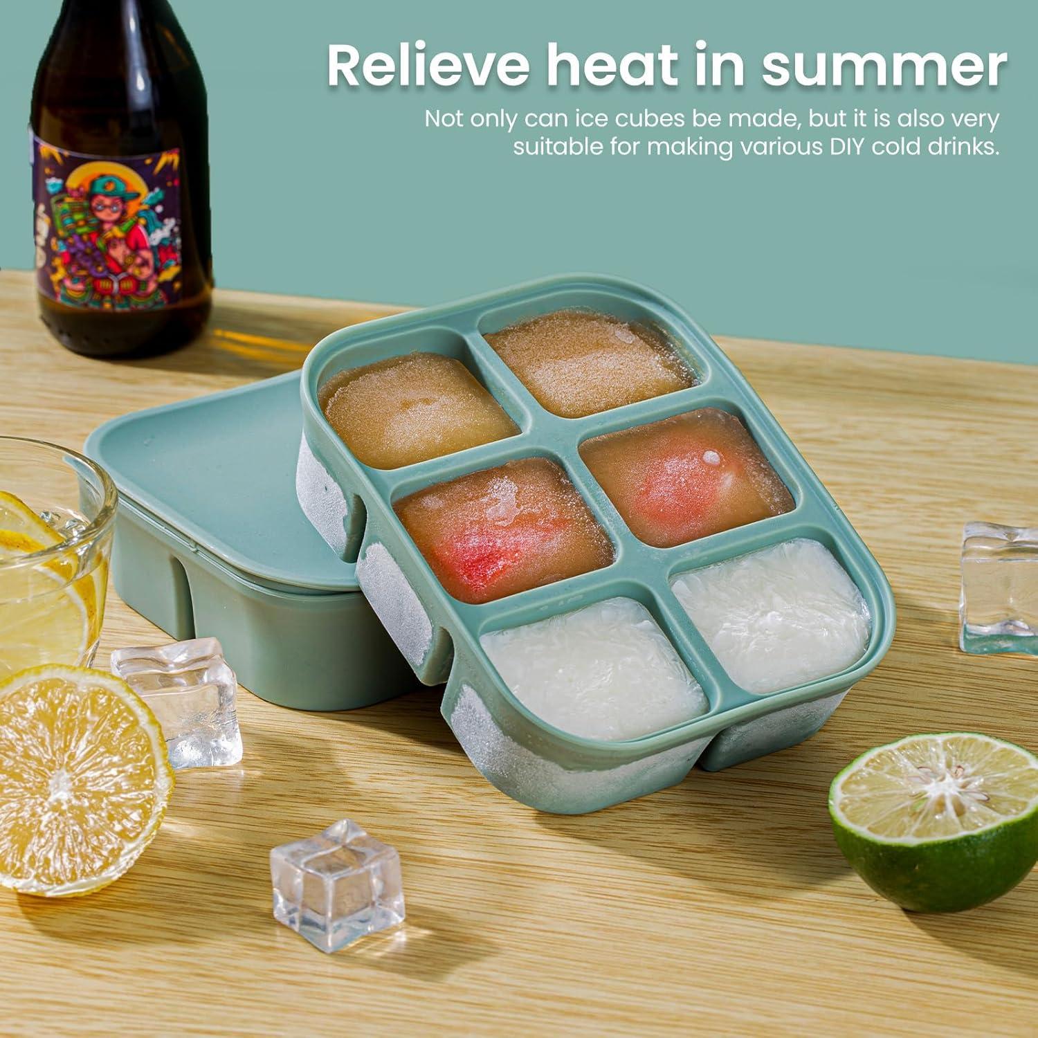 Bandeja de Hielo Nbyouw 2 Pack Silicona Libre BPA Verde 6 Cubos