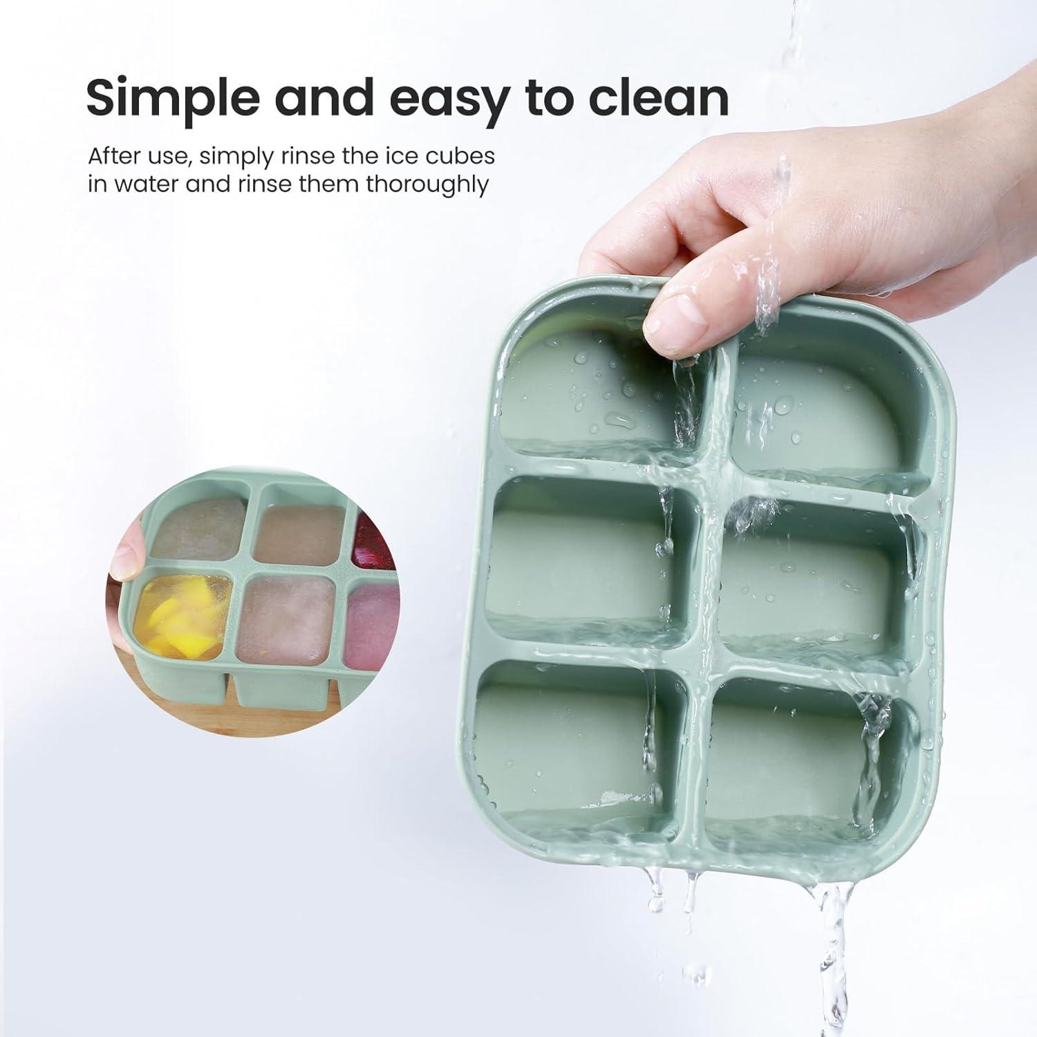 Bandeja de Hielo Nbyouw 2 Pack Silicona Libre BPA Verde 6 Cubos