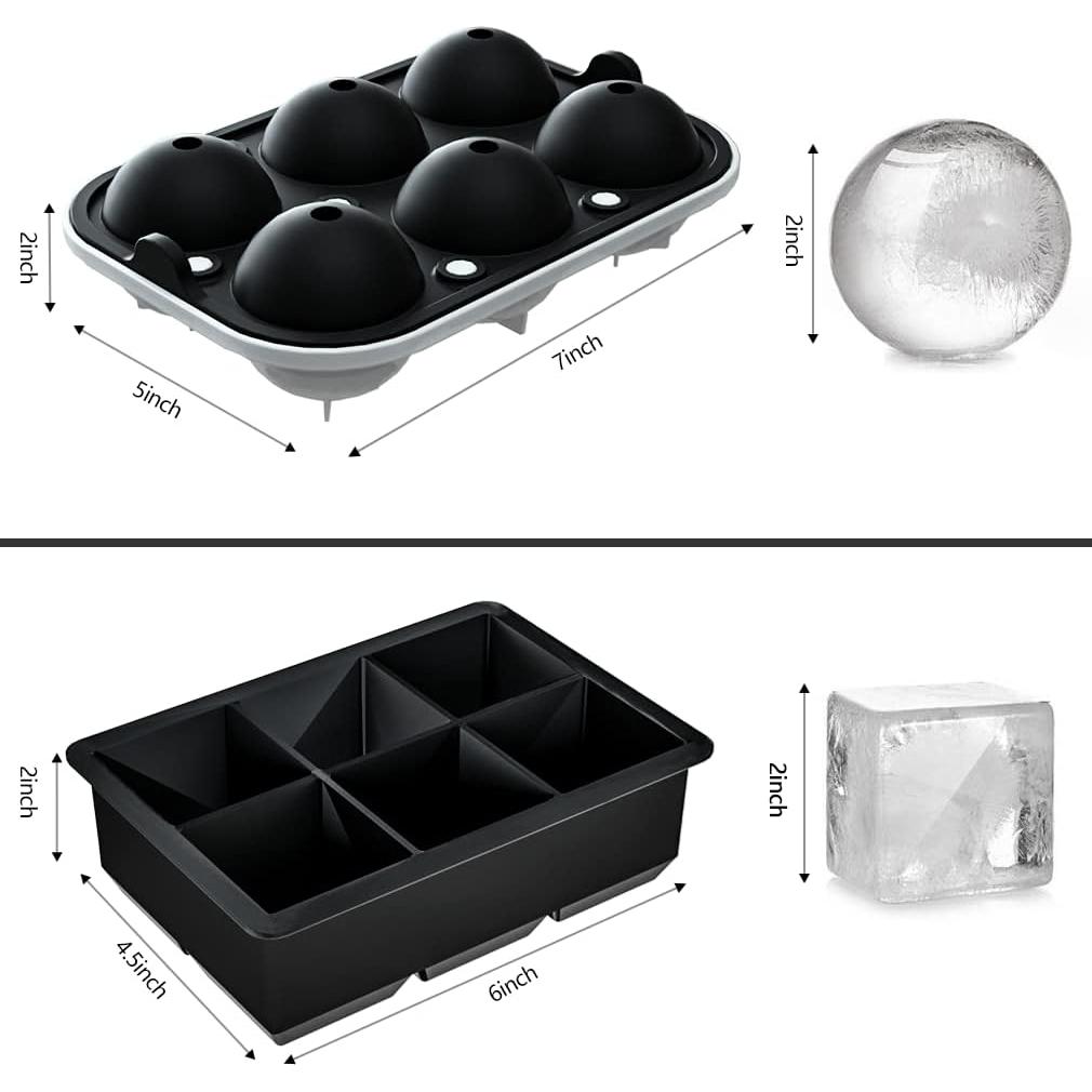 Bandejas de Hielo ROTTAY - Juego de 2, Silicona, 6 Cubos y 6 Bolas