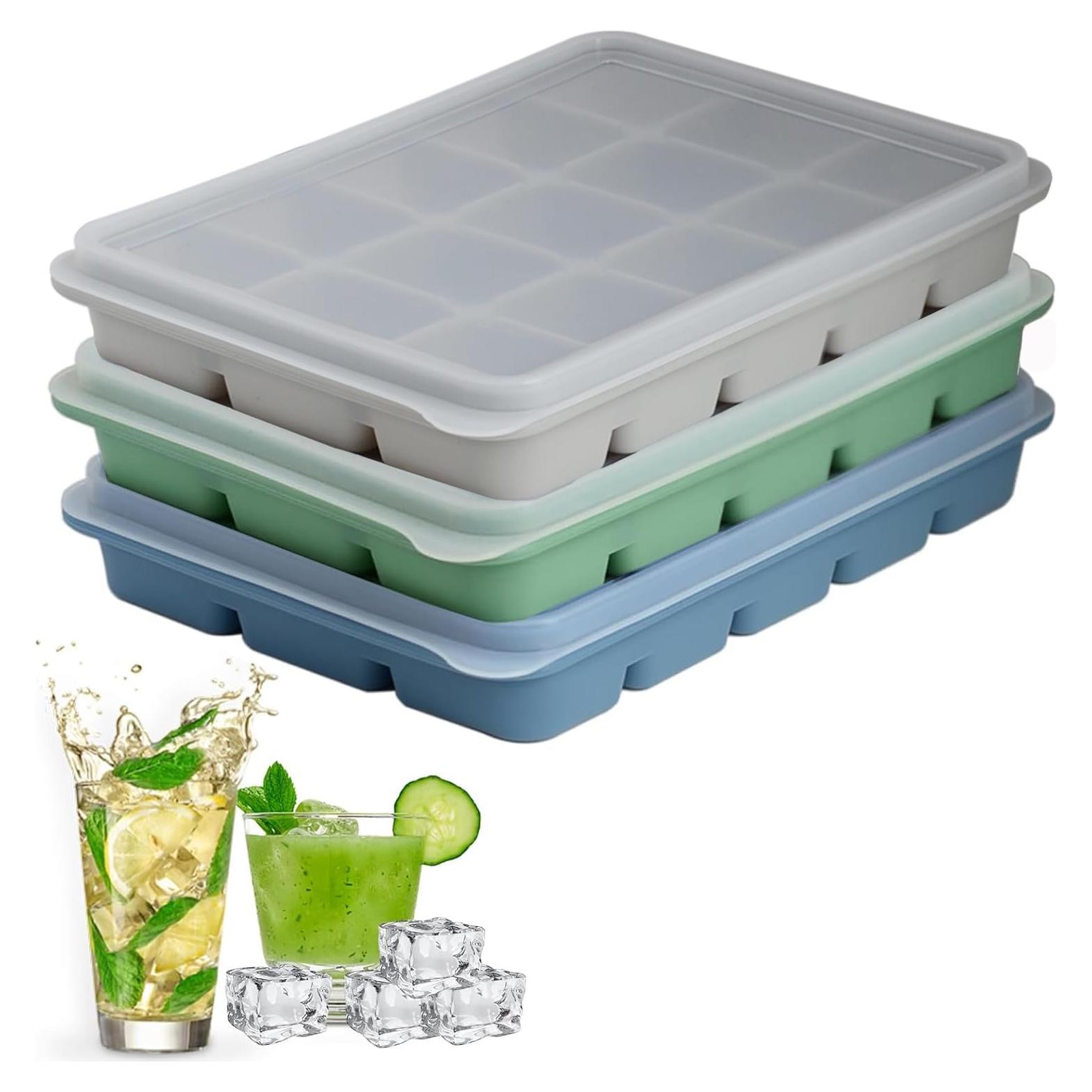 Juego de 3 bandejas de hielo silicona LYQOQYL apilables