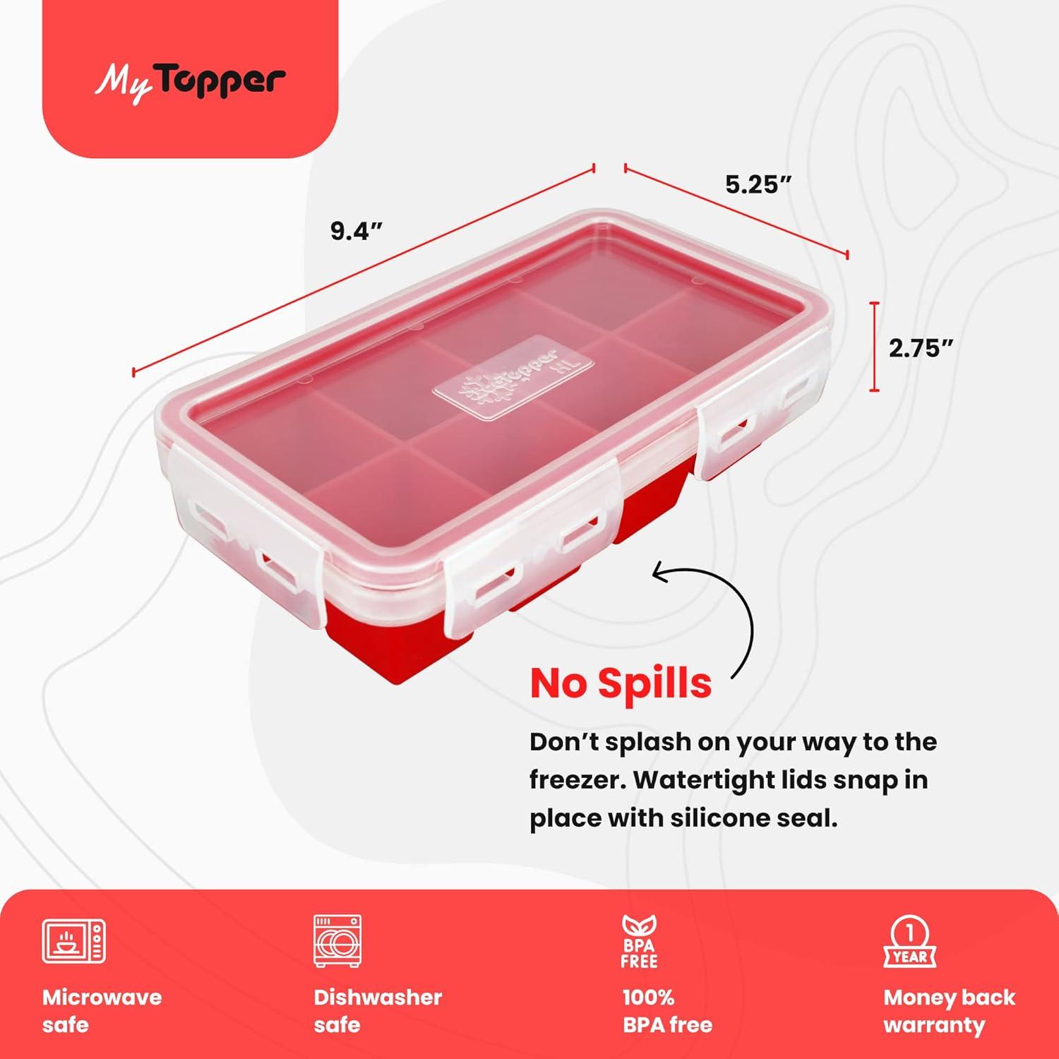 Bandeja de Hielo XL myTopper con 2 Tapas, 14 Cubos, Silicona