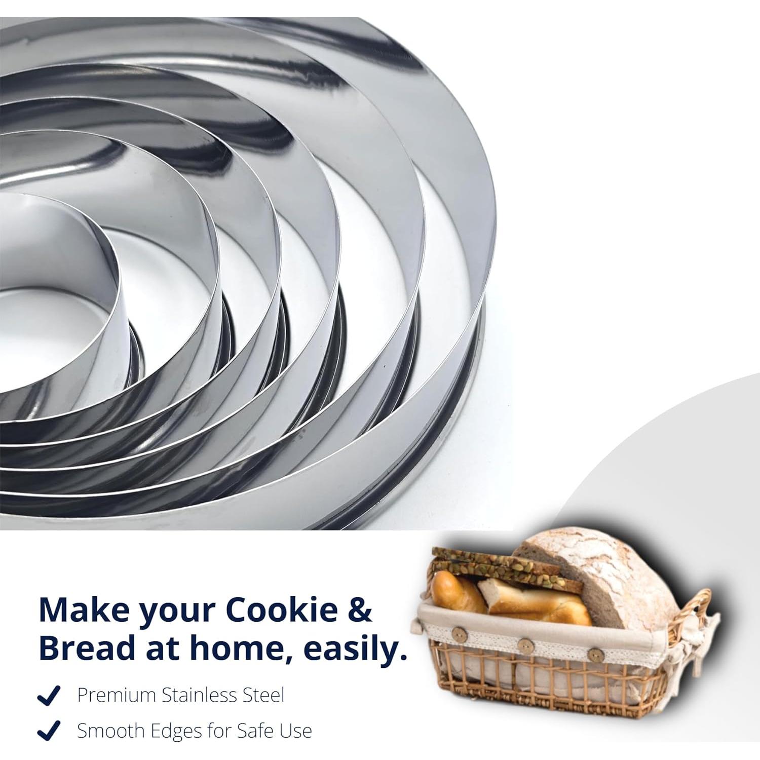 Juego de Cortadores de Galletas Redondos Doczen 6 Piezas Acero Inoxidable